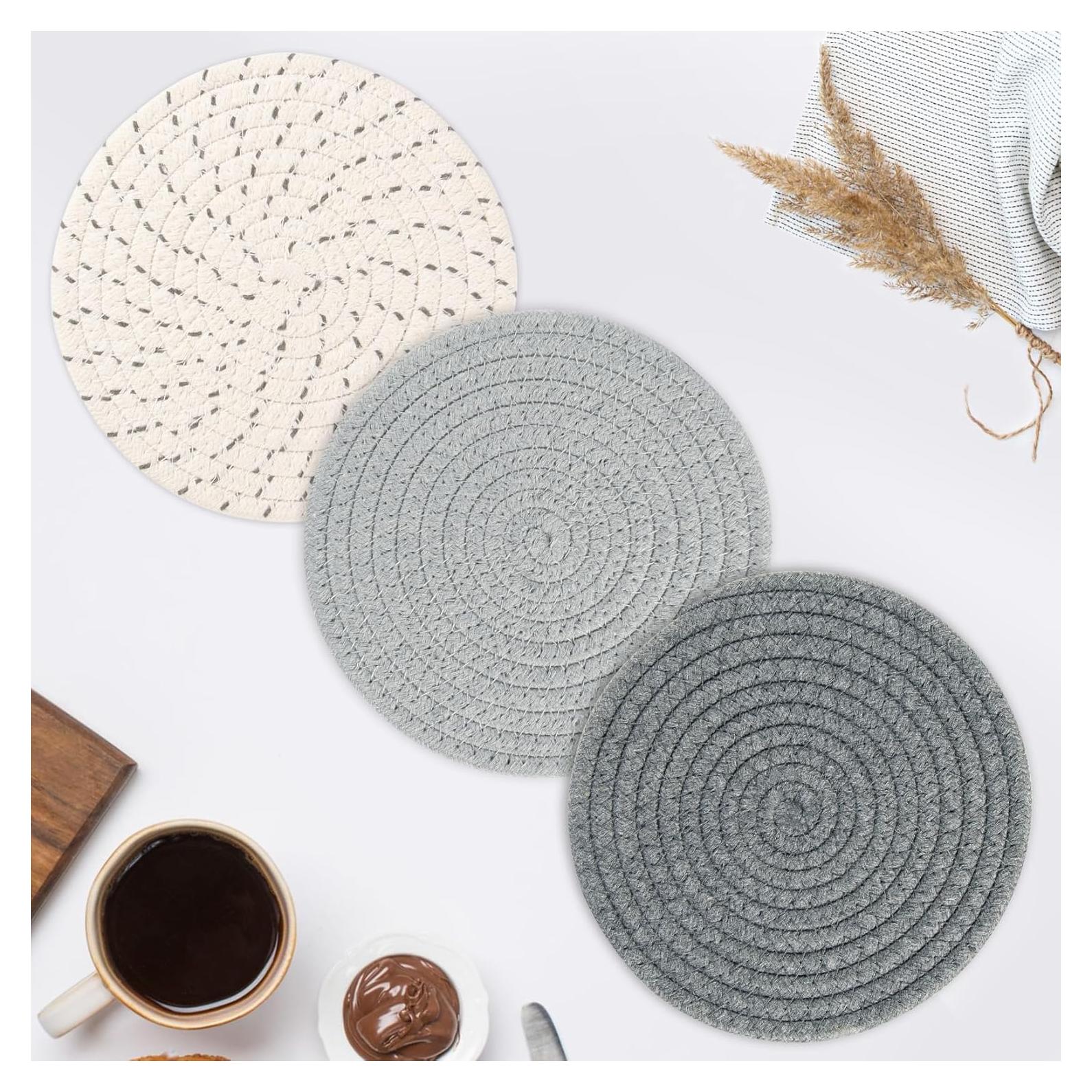 Juego de 3 Trivets Redondos Tejidos Algodón MAQIHAN 17.78 cm