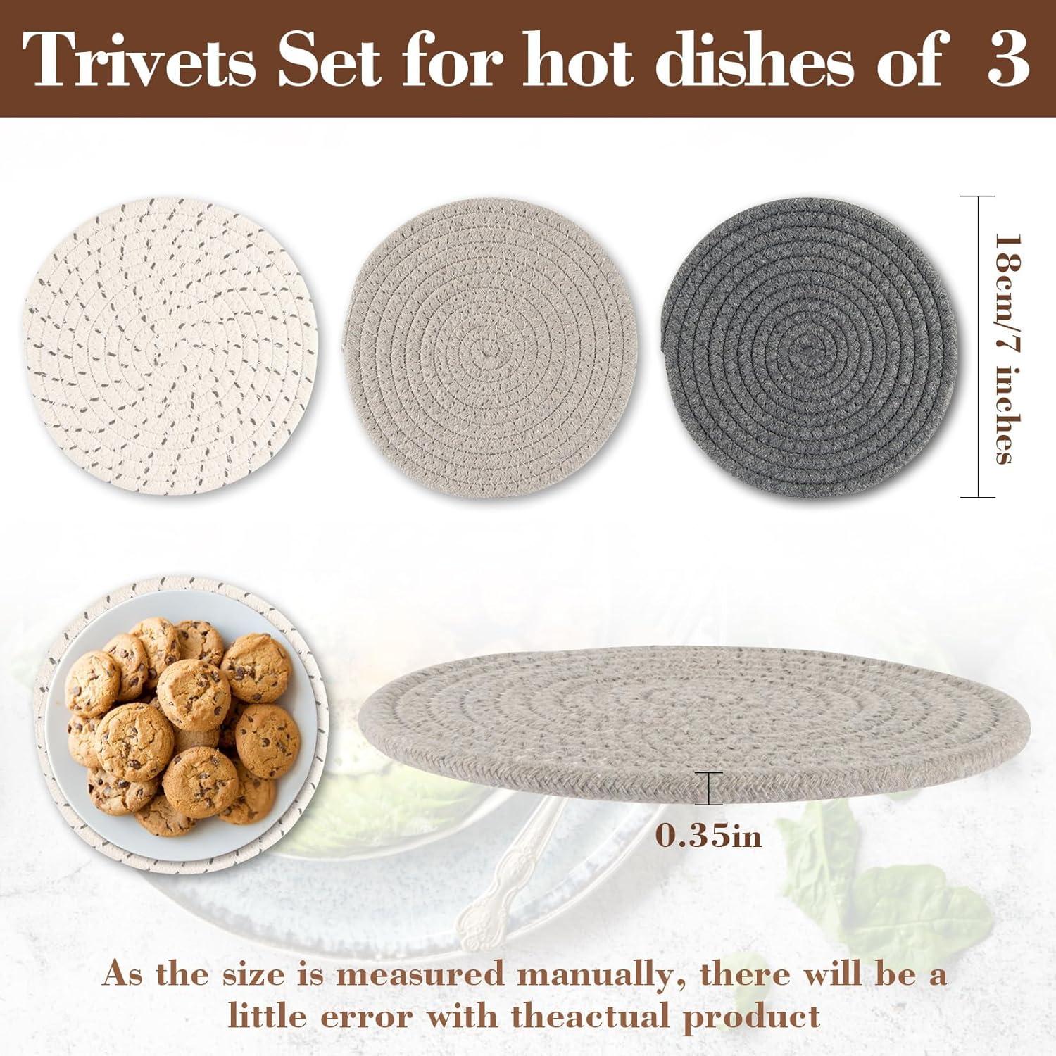 Juego de 3 Trivets Redondos Tejidos Algodón MAQIHAN 17.78 cm