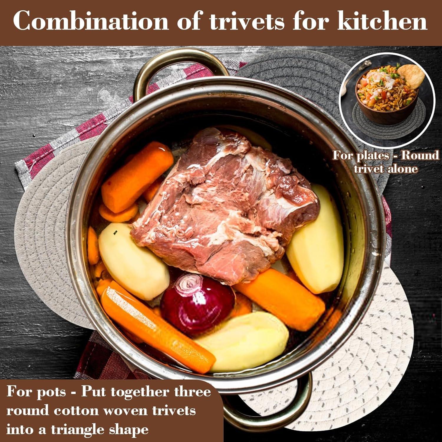 Juego de 3 Trivets Redondos Tejidos Algodón MAQIHAN 17.78 cm