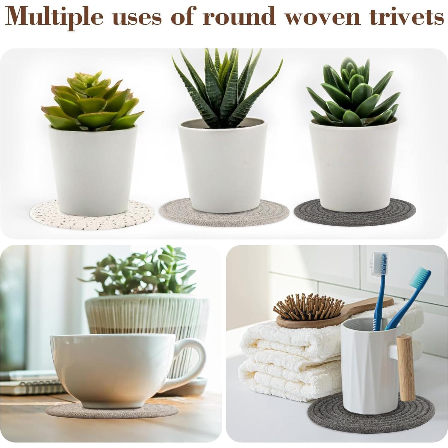 Juego de 3 Trivets Redondos Tejidos Algodón MAQIHAN 17.78 cm