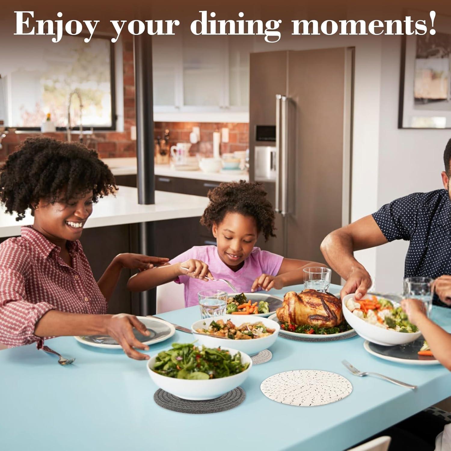 Juego de 3 Trivets Redondos Tejidos Algodón MAQIHAN 17.78 cm