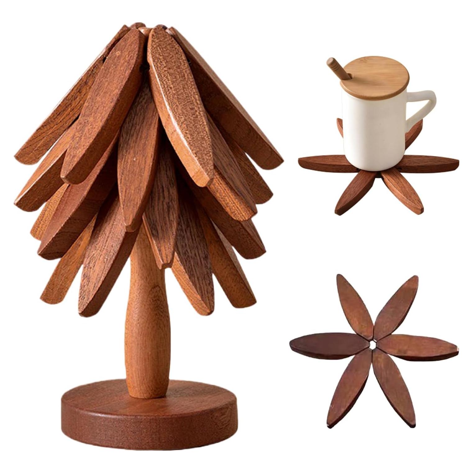 Juego de Trivetes de Madera QIYLQE Nogal Negro 4 Piezas