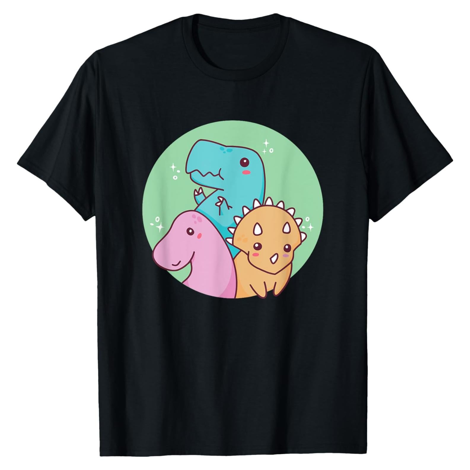 Camiseta de Dinosaurio Cartoon Bonito para Hombres - TRex, Triceratops, Brachiosaurus