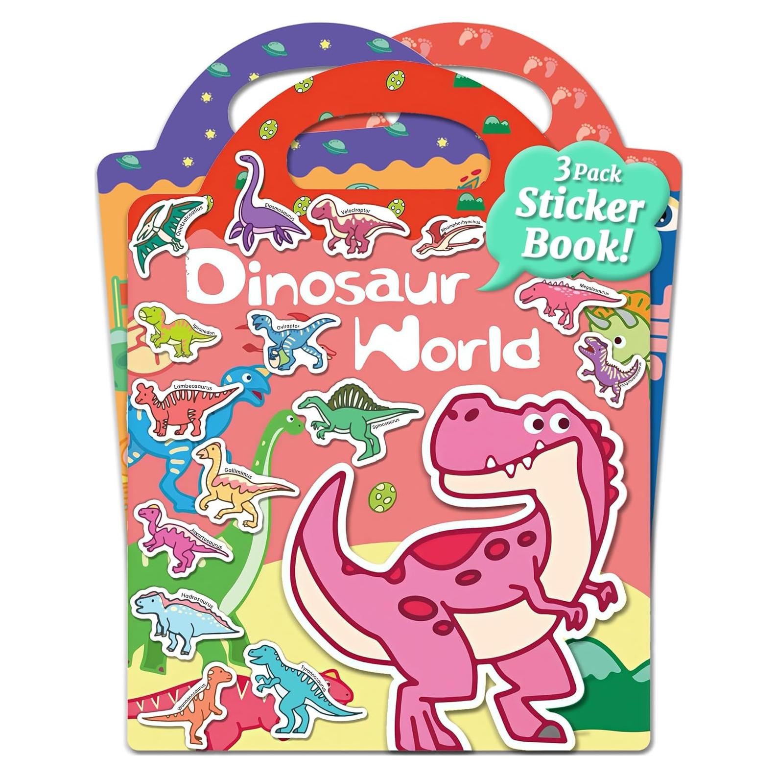 Libros de Pegatinas Reutilizables Benresive 2-4 Años - Dinosaurios