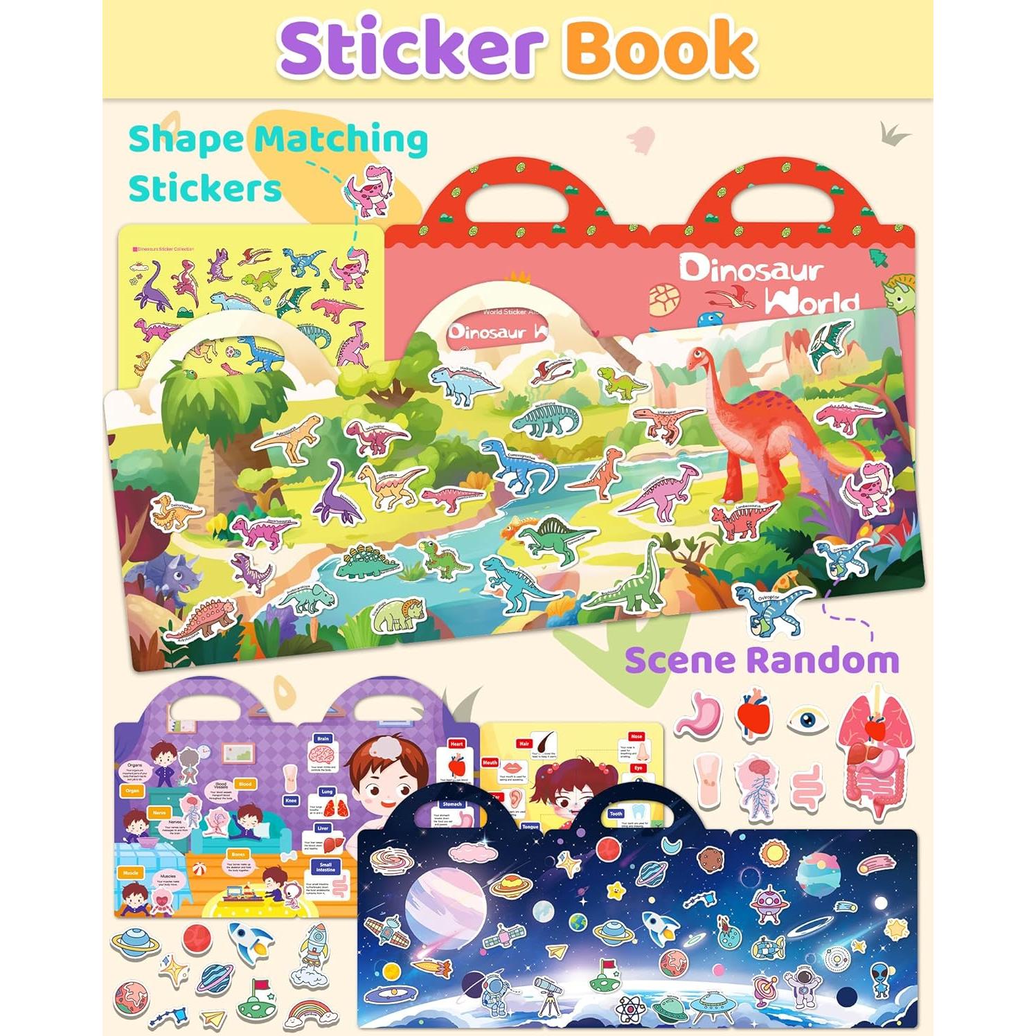 Libros de Pegatinas Reutilizables Benresive 2-4 Años - Dinosaurios