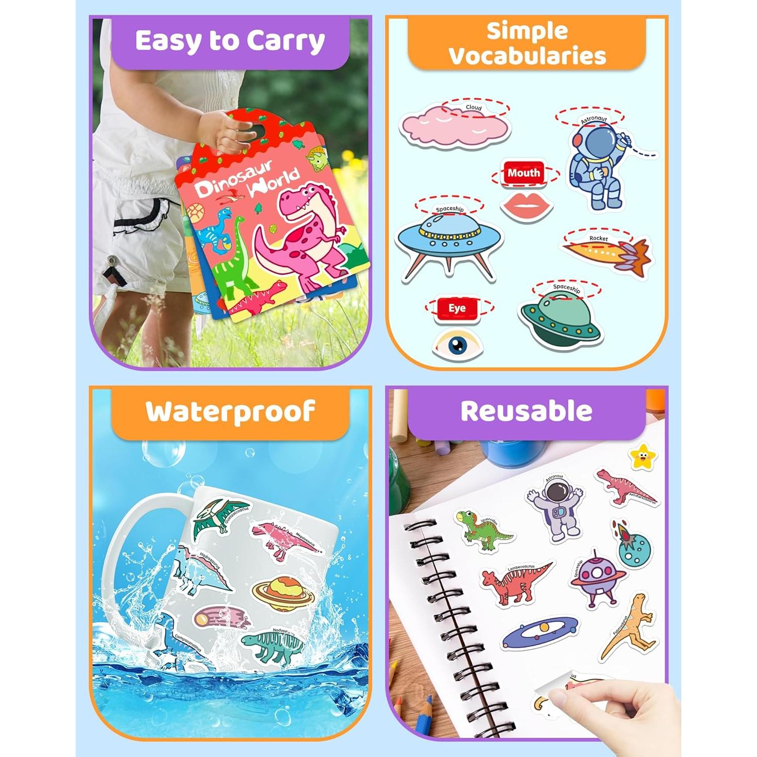 Libros de Pegatinas Reutilizables Benresive 2-4 Años - Dinosaurios