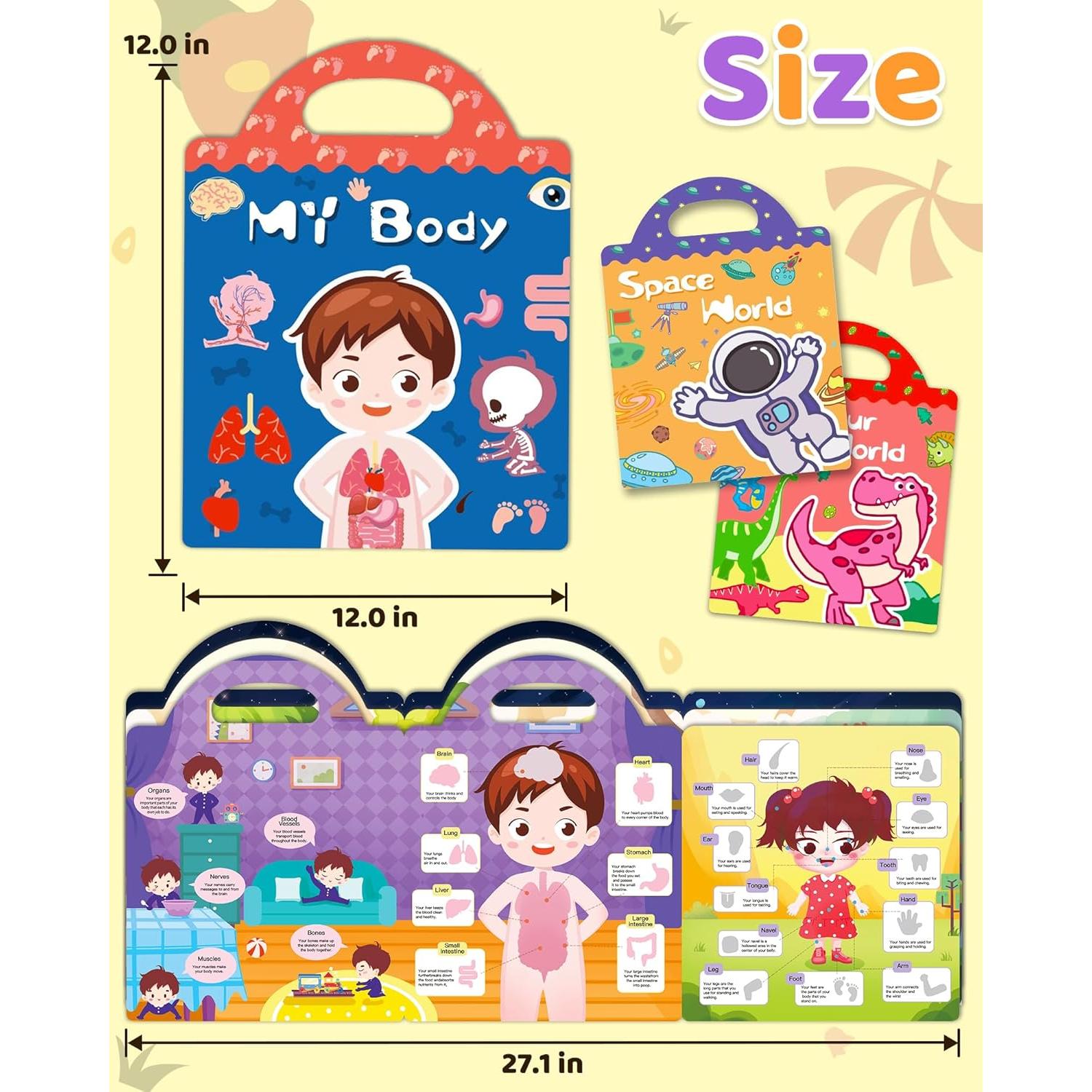 Libros de Pegatinas Reutilizables Benresive 2-4 Años - Dinosaurios