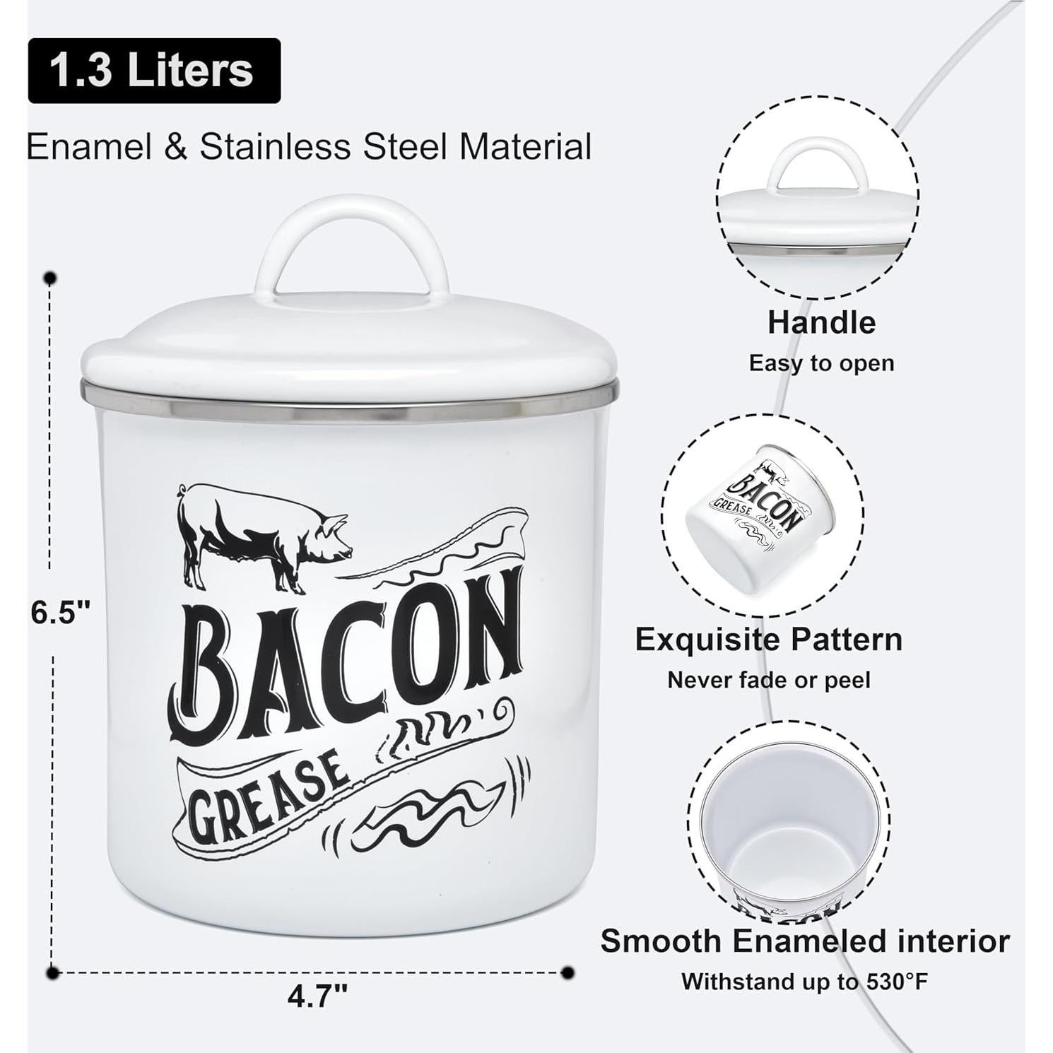 Contenedor de Grasa de Tocino 1.3L Blanco con Colador Acero Inoxidable