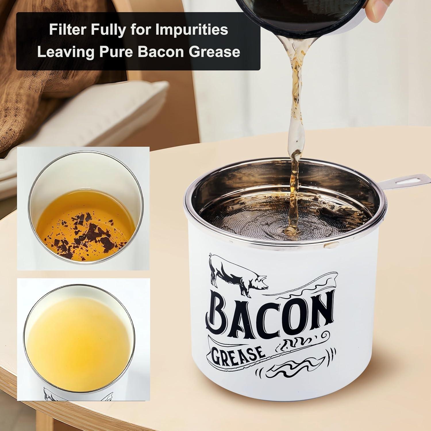 Contenedor de Grasa de Tocino 1.3L Blanco con Colador Acero Inoxidable