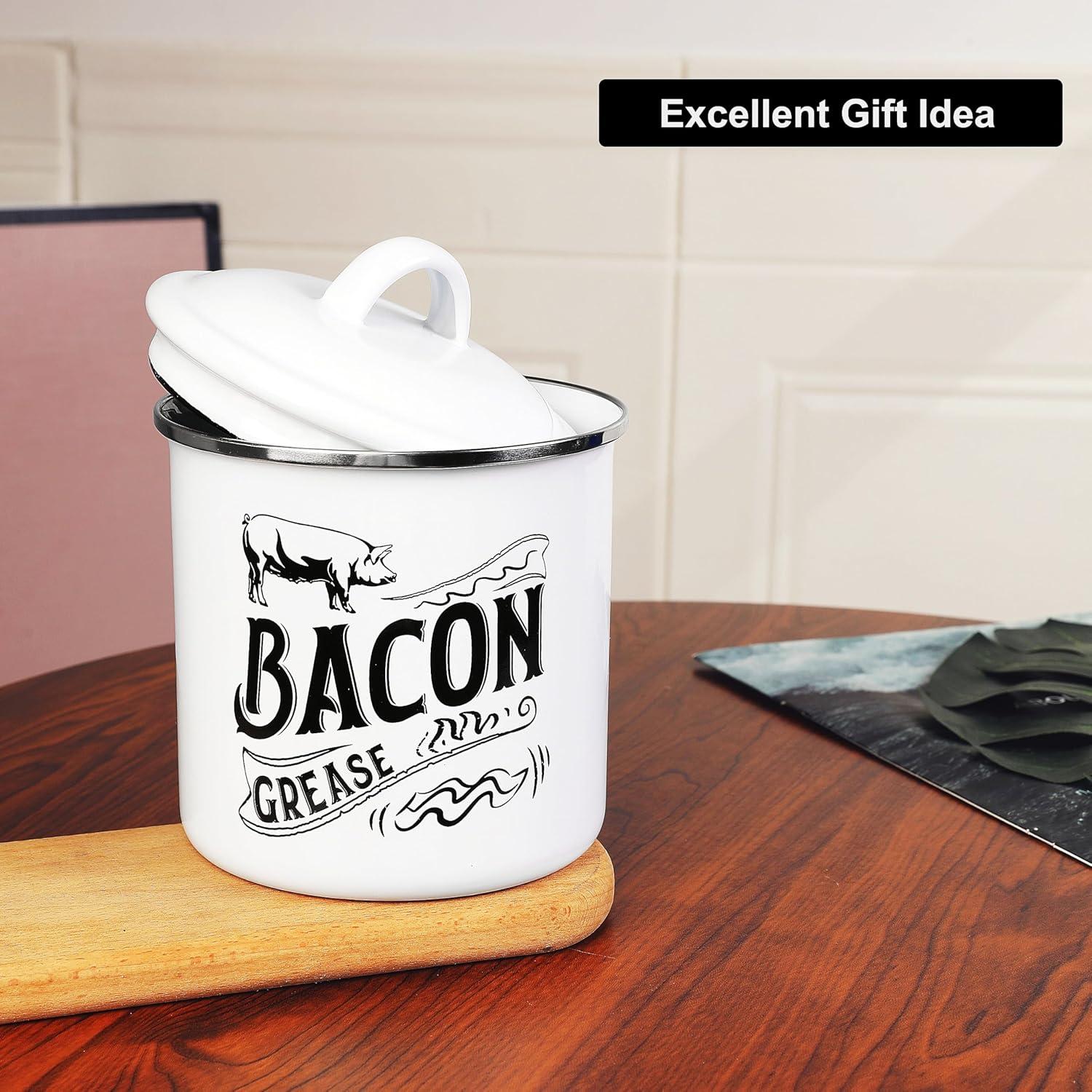 Contenedor de Grasa de Tocino 1.3L Blanco con Colador Acero Inoxidable