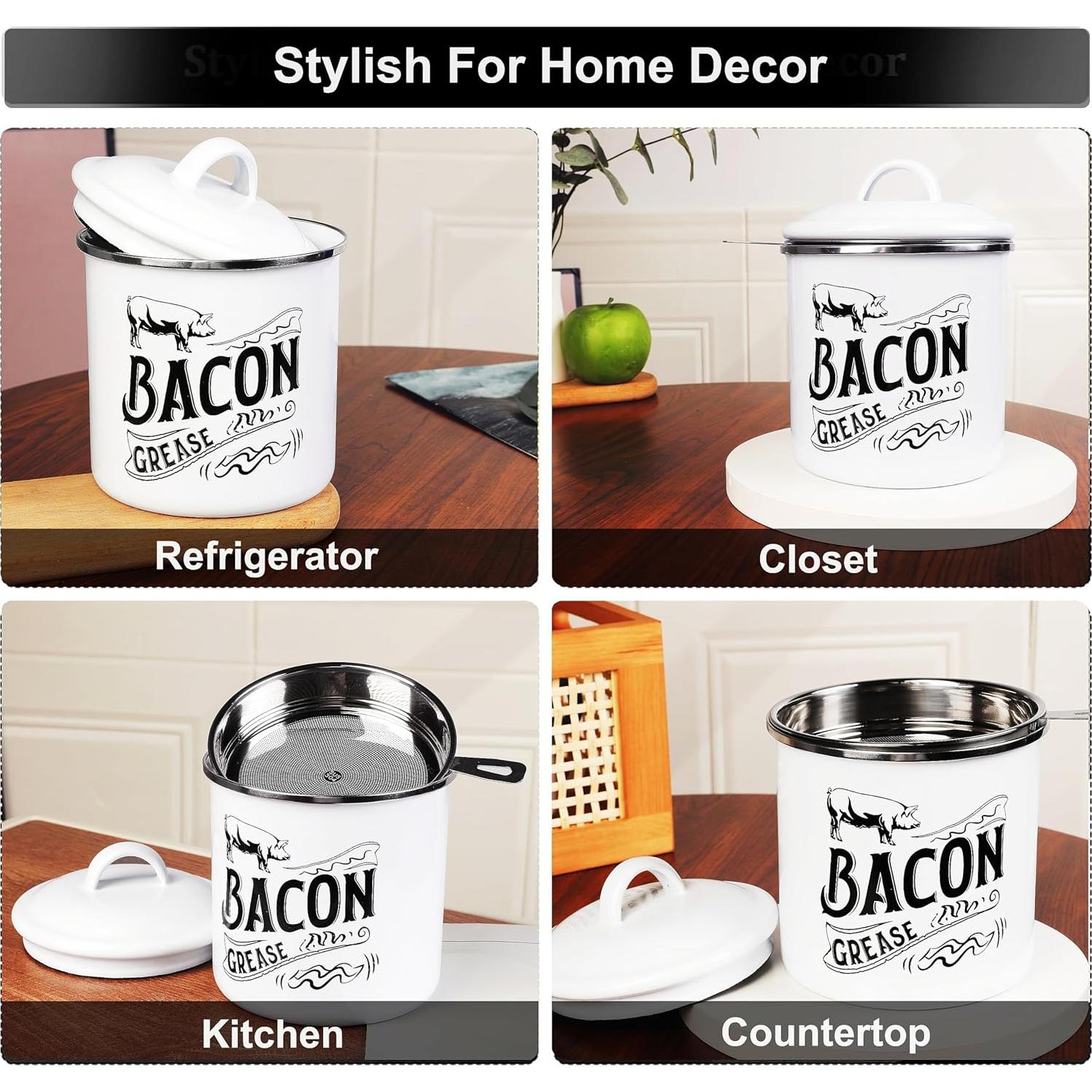 Contenedor de Grasa de Tocino 1.3L Blanco con Colador Acero Inoxidable