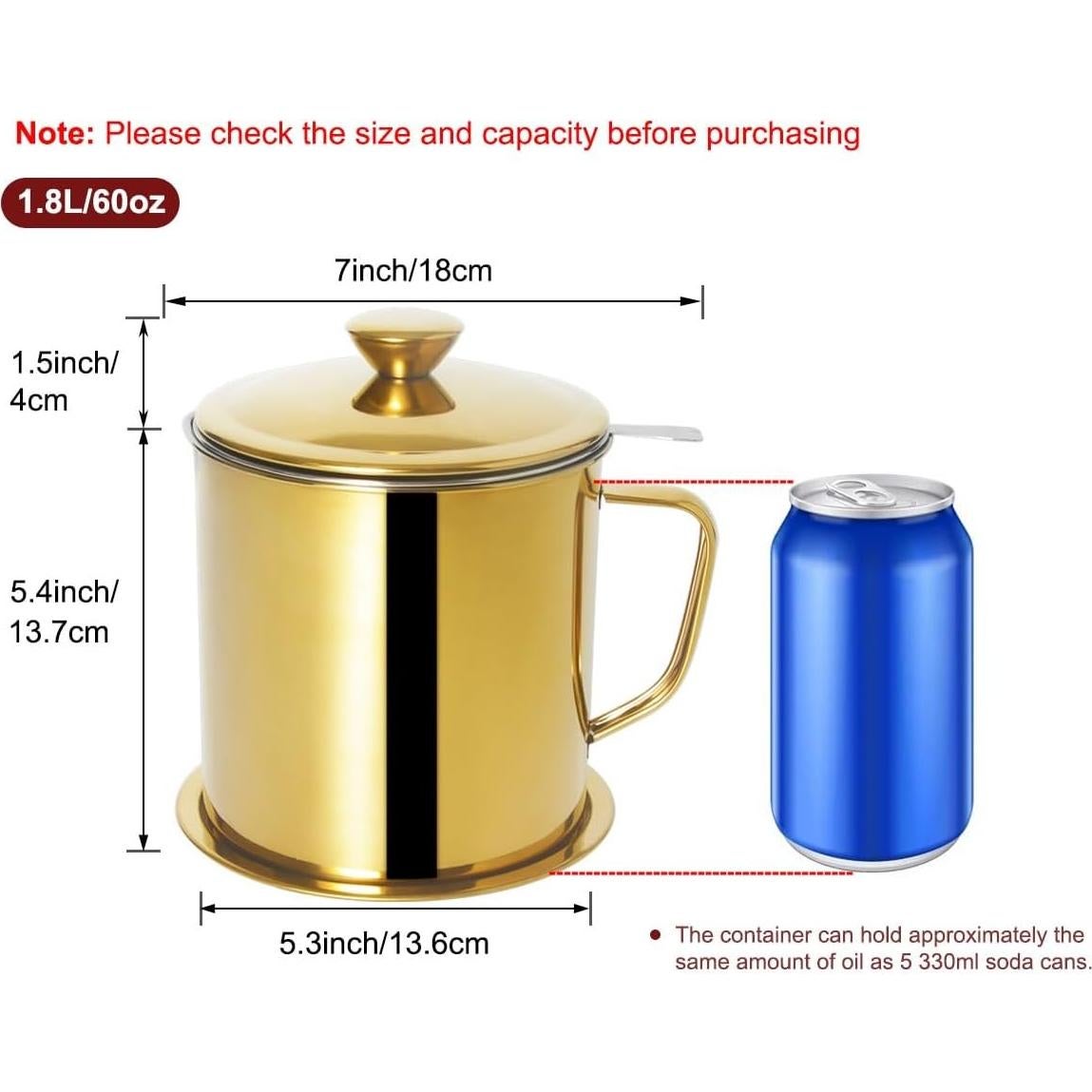 Contenedor de Grasa de Tocino Tellshun 1.8 L Acero Inoxidable