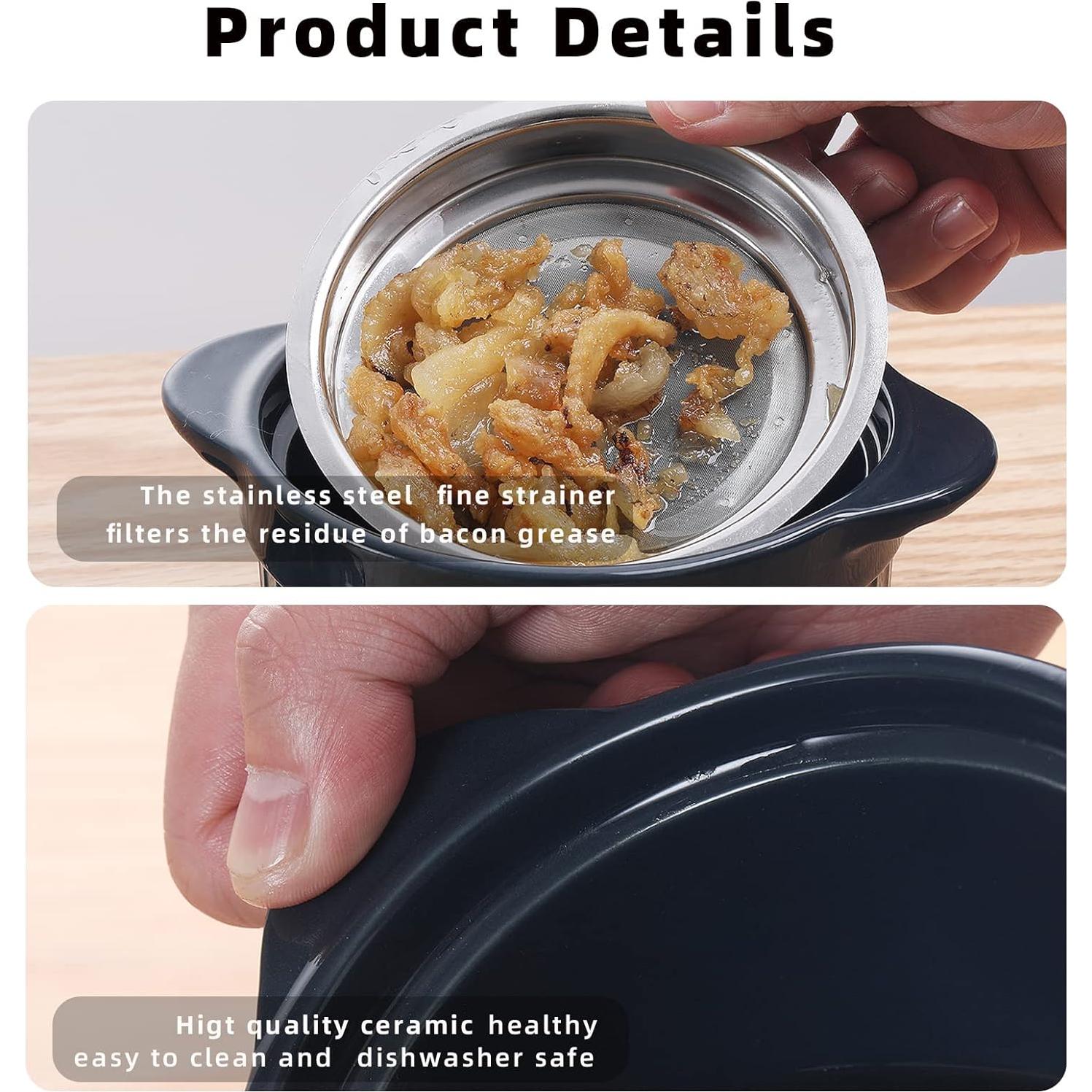 Contenedor de Grasa Cerámica ONTUBE 0.5L con Colador Azul Marino