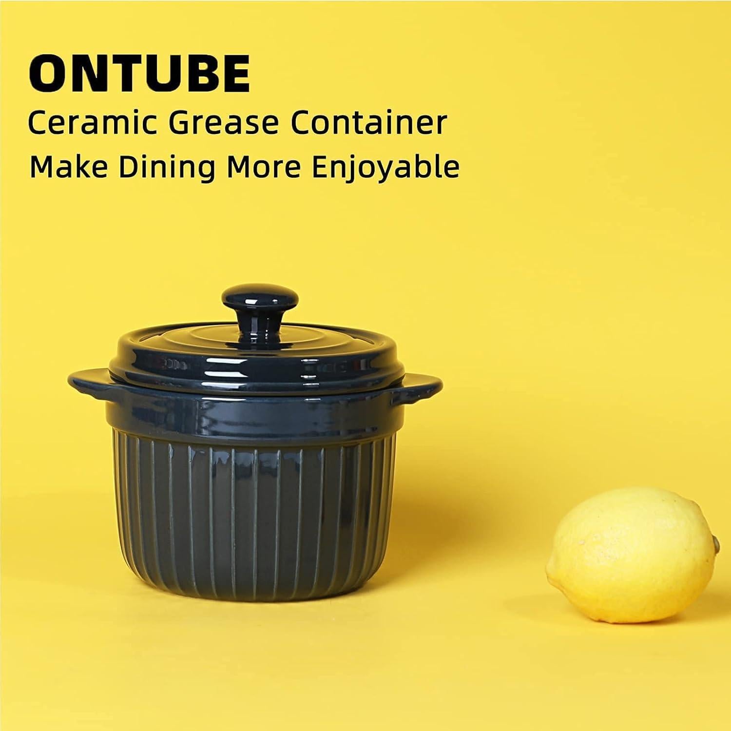 Contenedor de Grasa Cerámica ONTUBE 0.5L con Colador Azul Marino