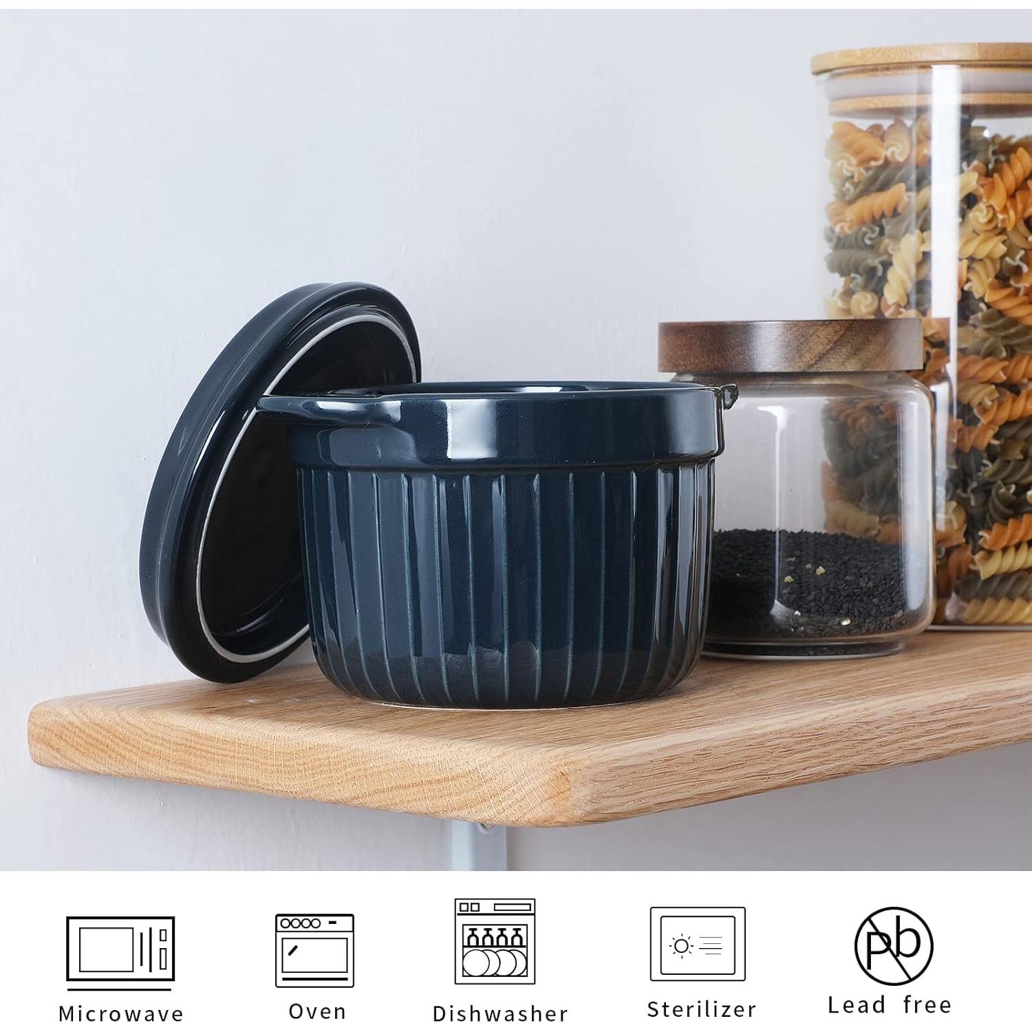 Contenedor de Grasa Cerámica ONTUBE 0.5L con Colador Azul Marino