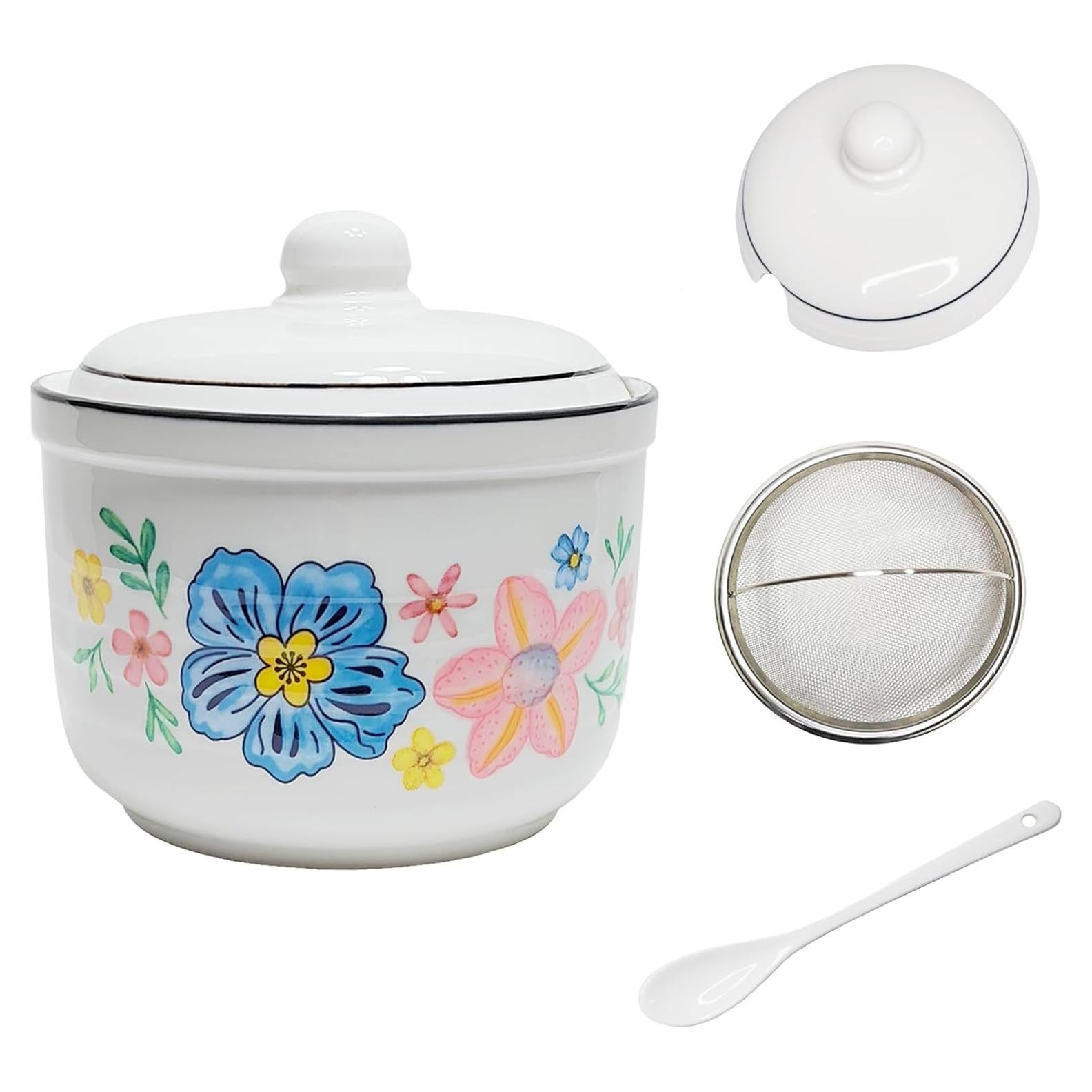 Contenedor de Grasa Cerámica MaoYaMao 0.5L Colorido con Colador