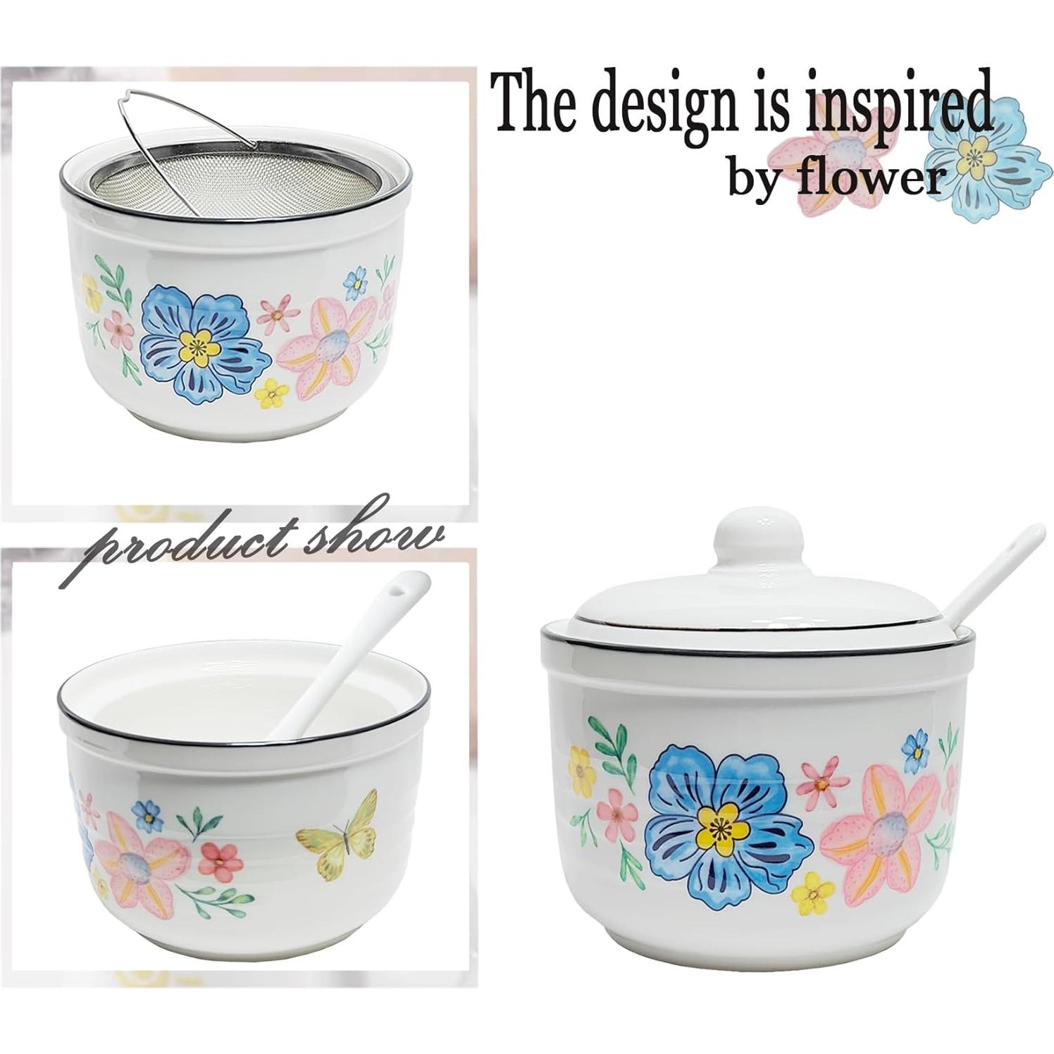 Contenedor de Grasa Cerámica MaoYaMao 0.5L Colorido con Colador