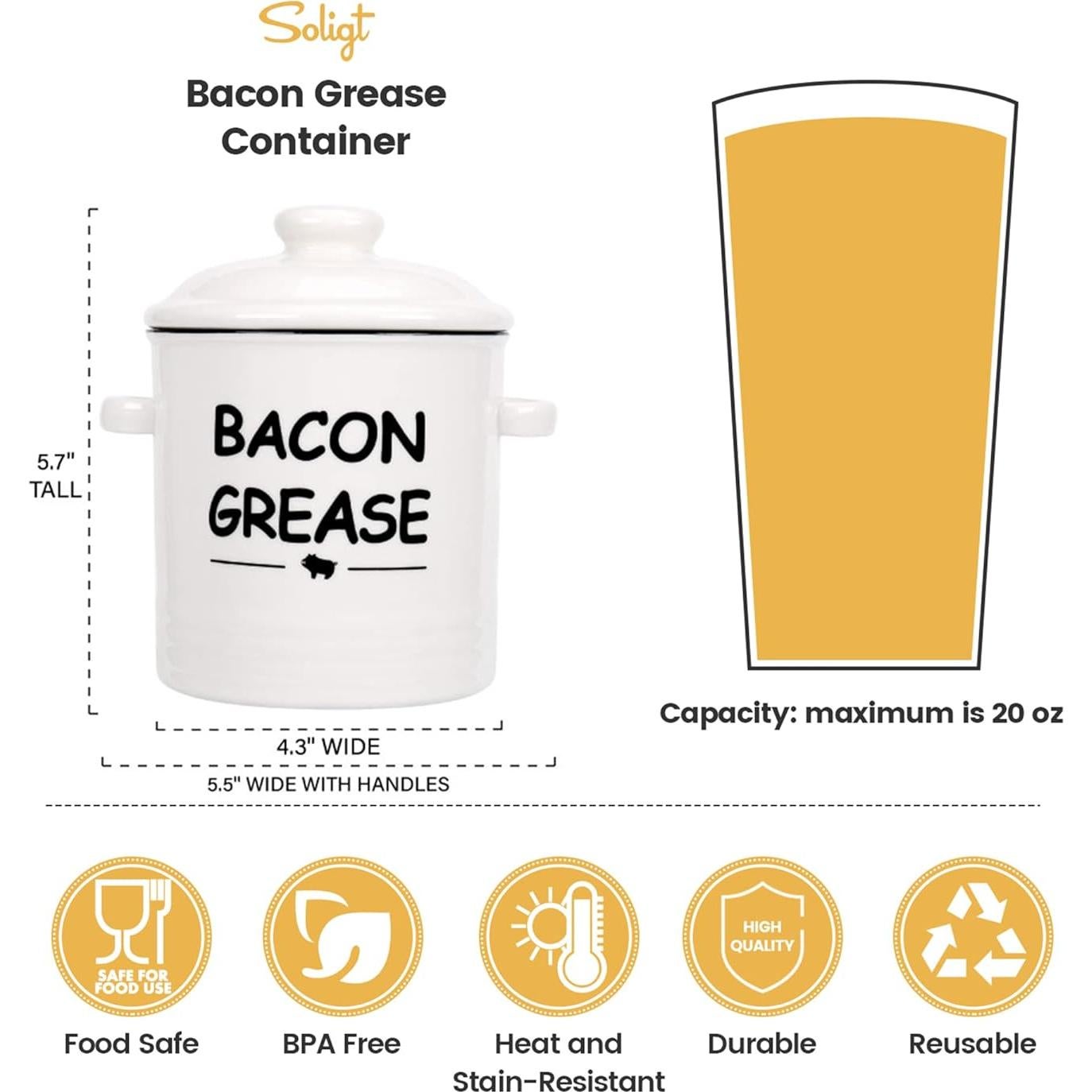 Contenedor de Grasa de Tocino Cerámica SOLIGT 600ml con Colador