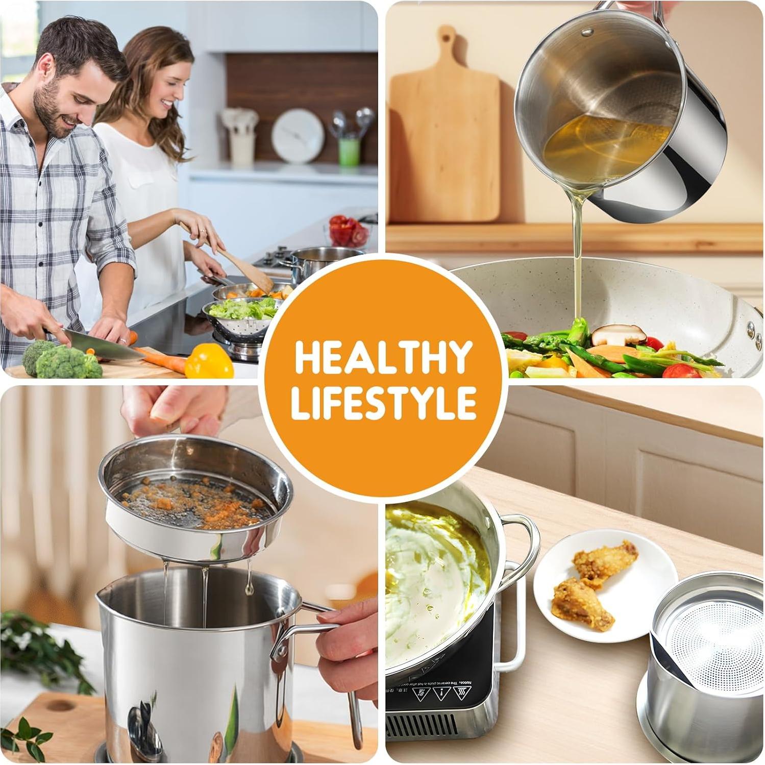 Contenedor de Grasa Chihee 2L Acero Inoxidable con Filtro