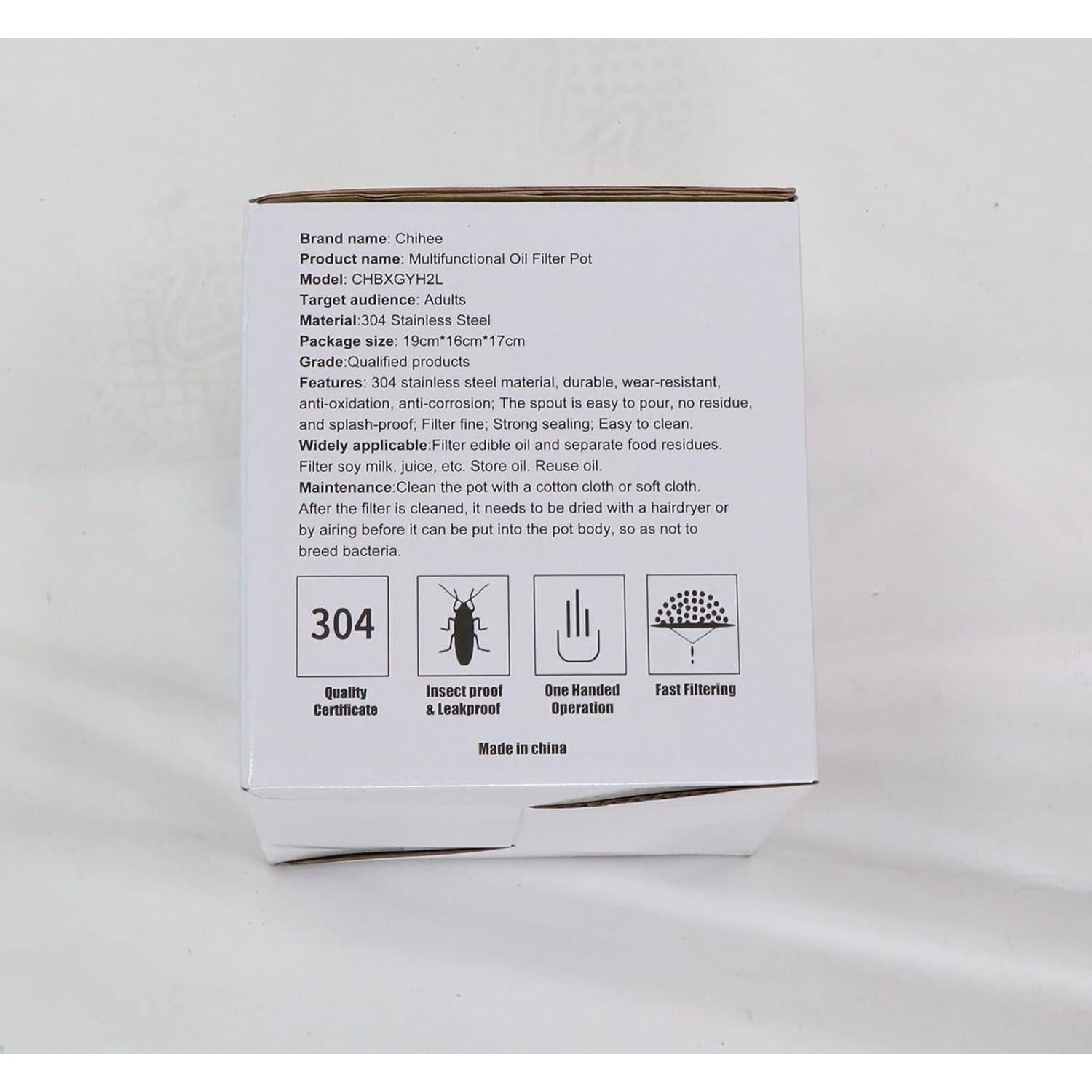 Contenedor de Grasa Chihee 2L Acero Inoxidable con Filtro