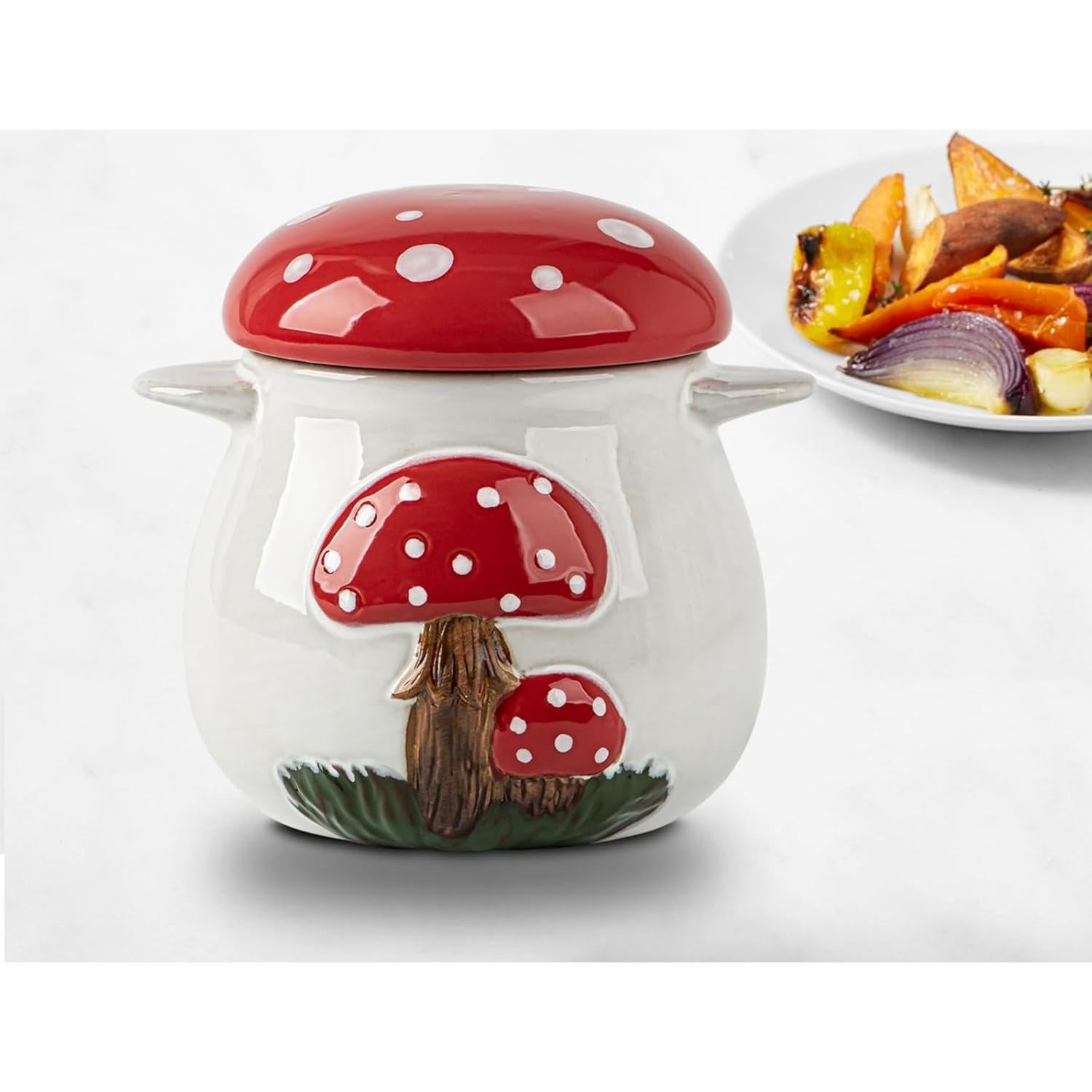 Contenedor de Grasa de Tocino Cerámica Hongo 0.79L con Colador