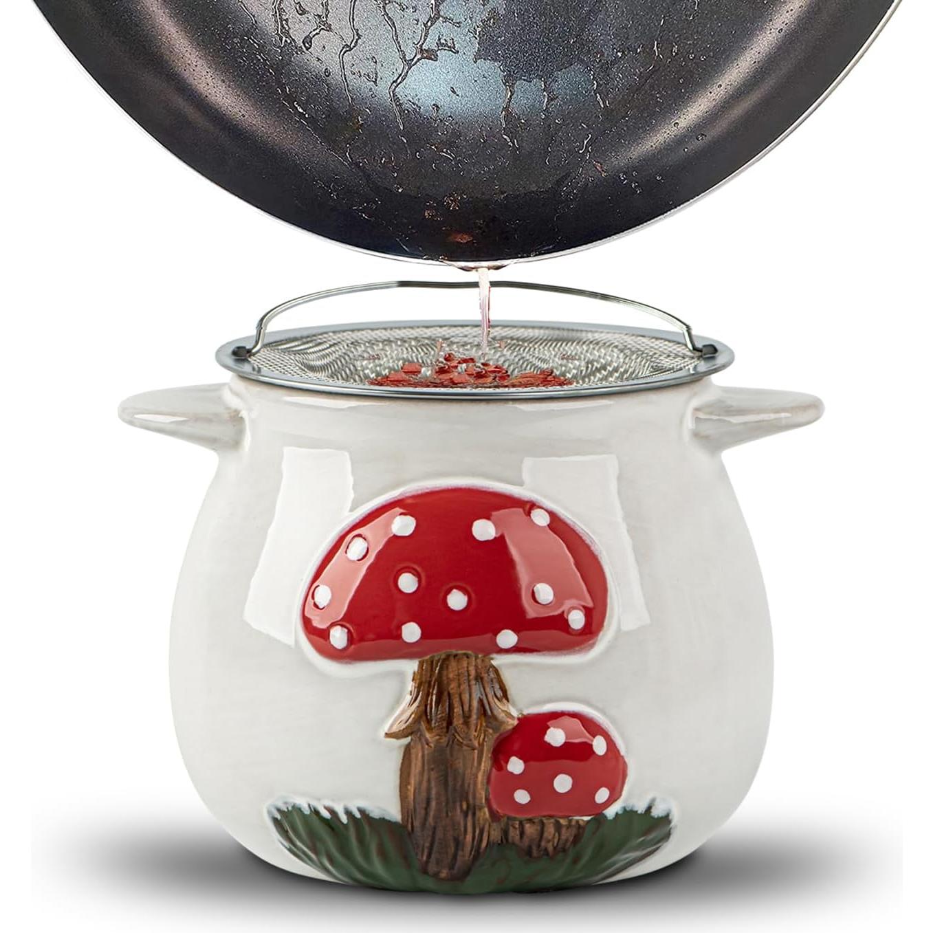 Contenedor de Grasa de Tocino Cerámica Hongo 0.79L con Colador