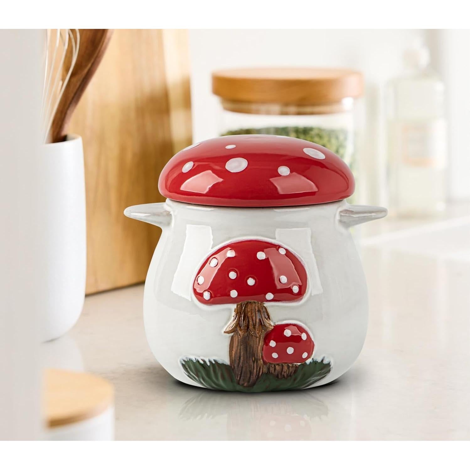 Contenedor de Grasa de Tocino Cerámica Hongo 0.79L con Colador