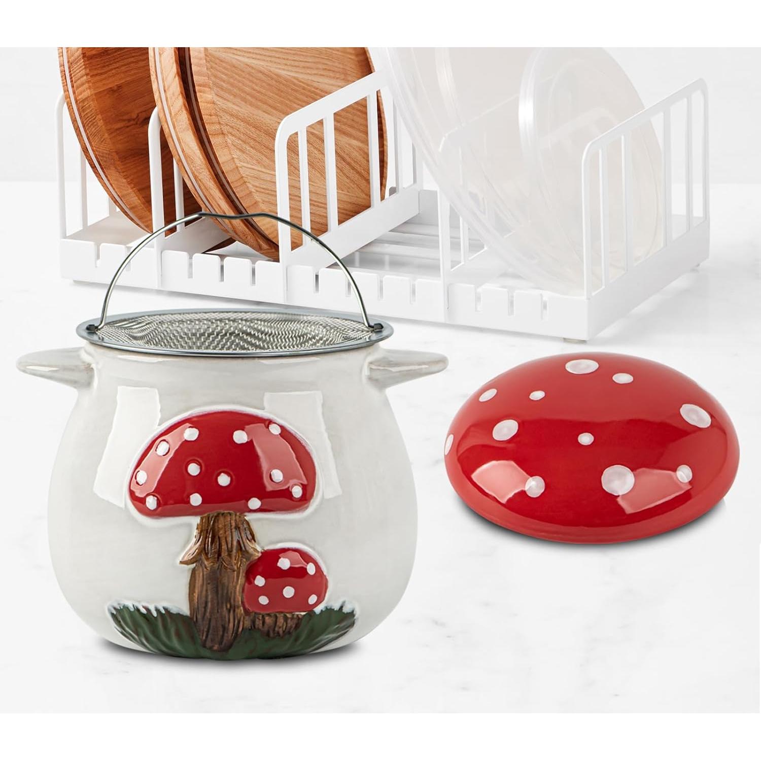 Contenedor de Grasa de Tocino Cerámica Hongo 0.79L con Colador