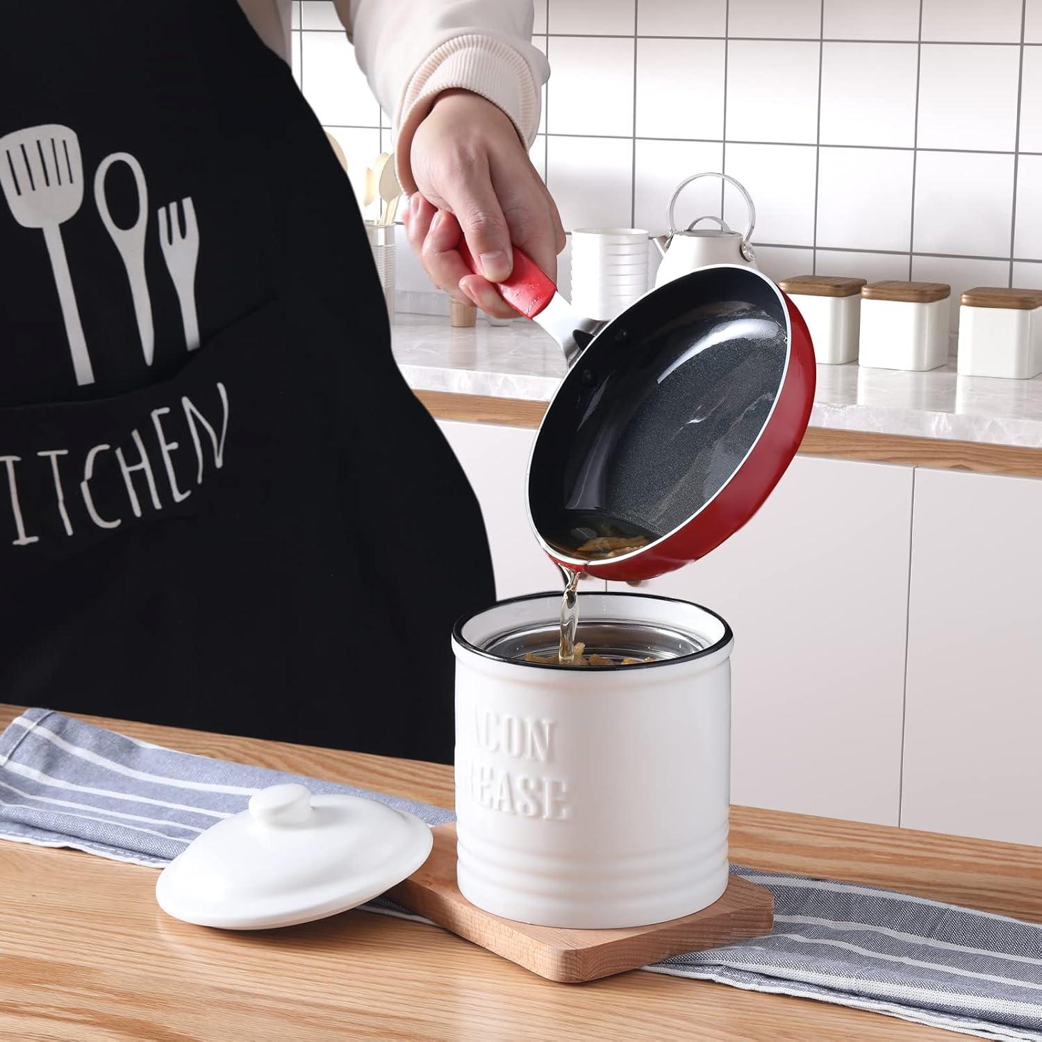 Contenedor de Grasa Cerámica ONTUBE 1L con Colador Acero Inoxidable