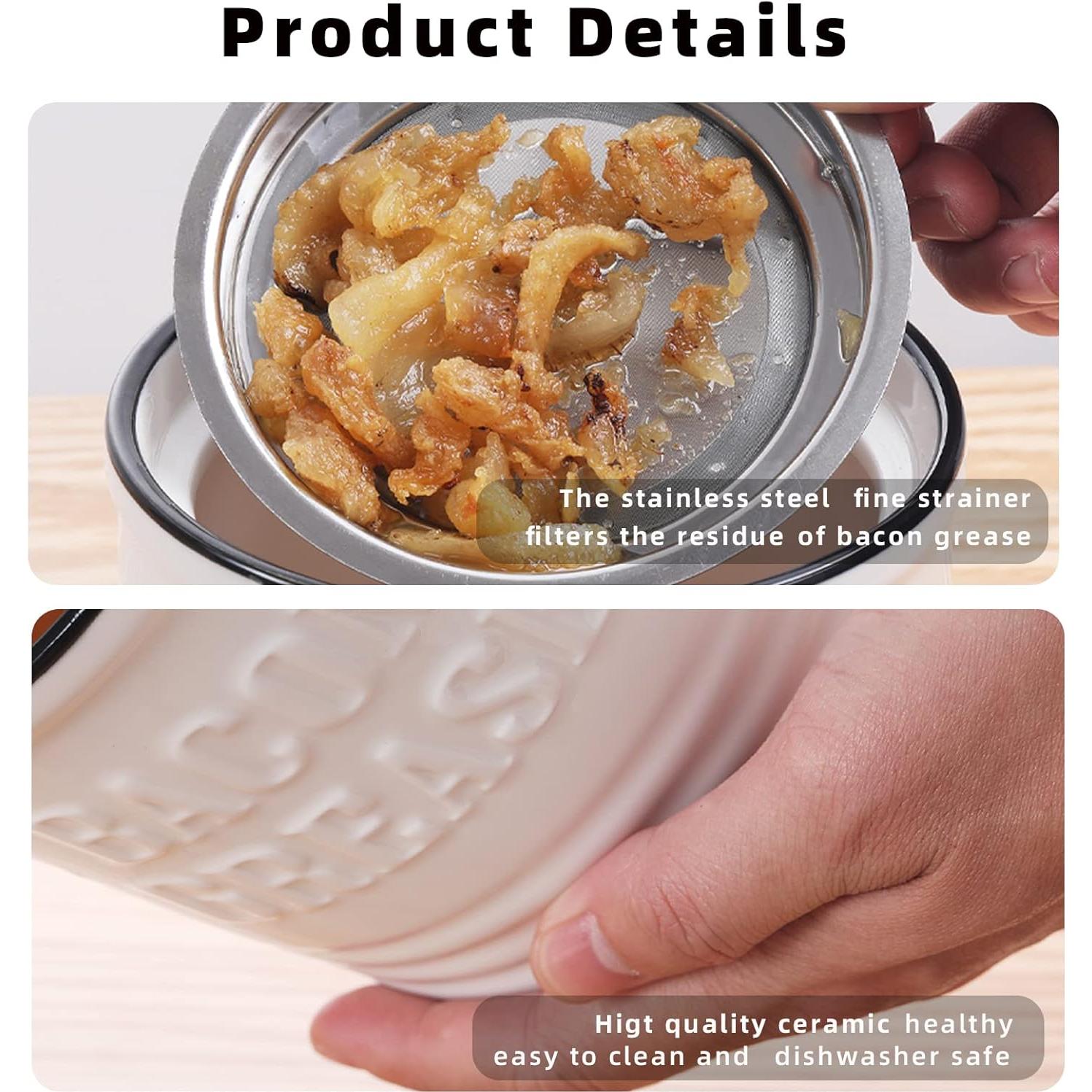 Contenedor de Grasa Cerámica ONTUBE 1L con Colador Acero Inoxidable