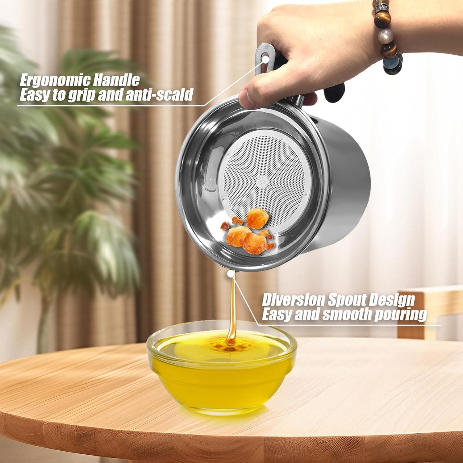 Contenedor de Grasa de Tocino Jtshy 1.3L Acero Inoxidable con Colador