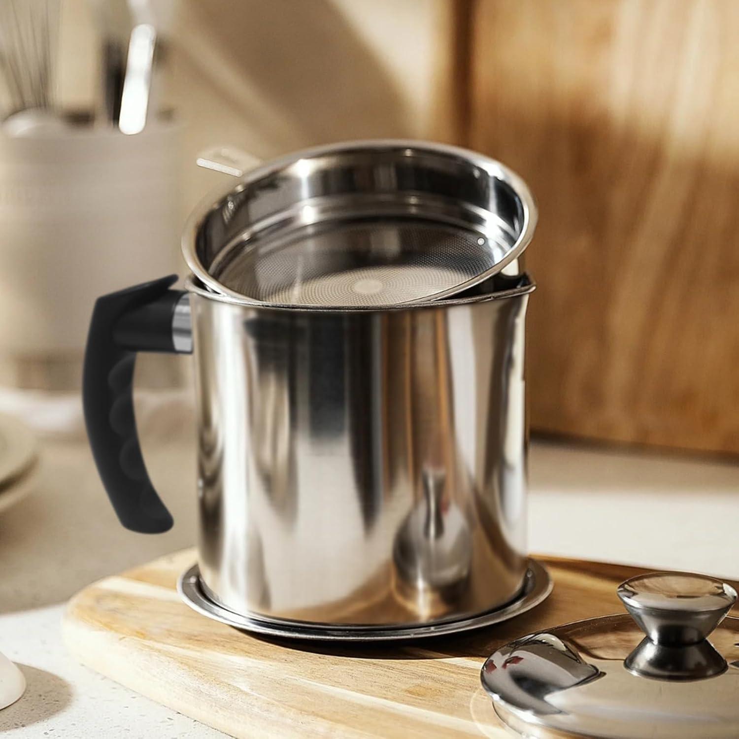 Contenedor de Grasa de Tocino Jtshy 1.3L Acero Inoxidable con Colador