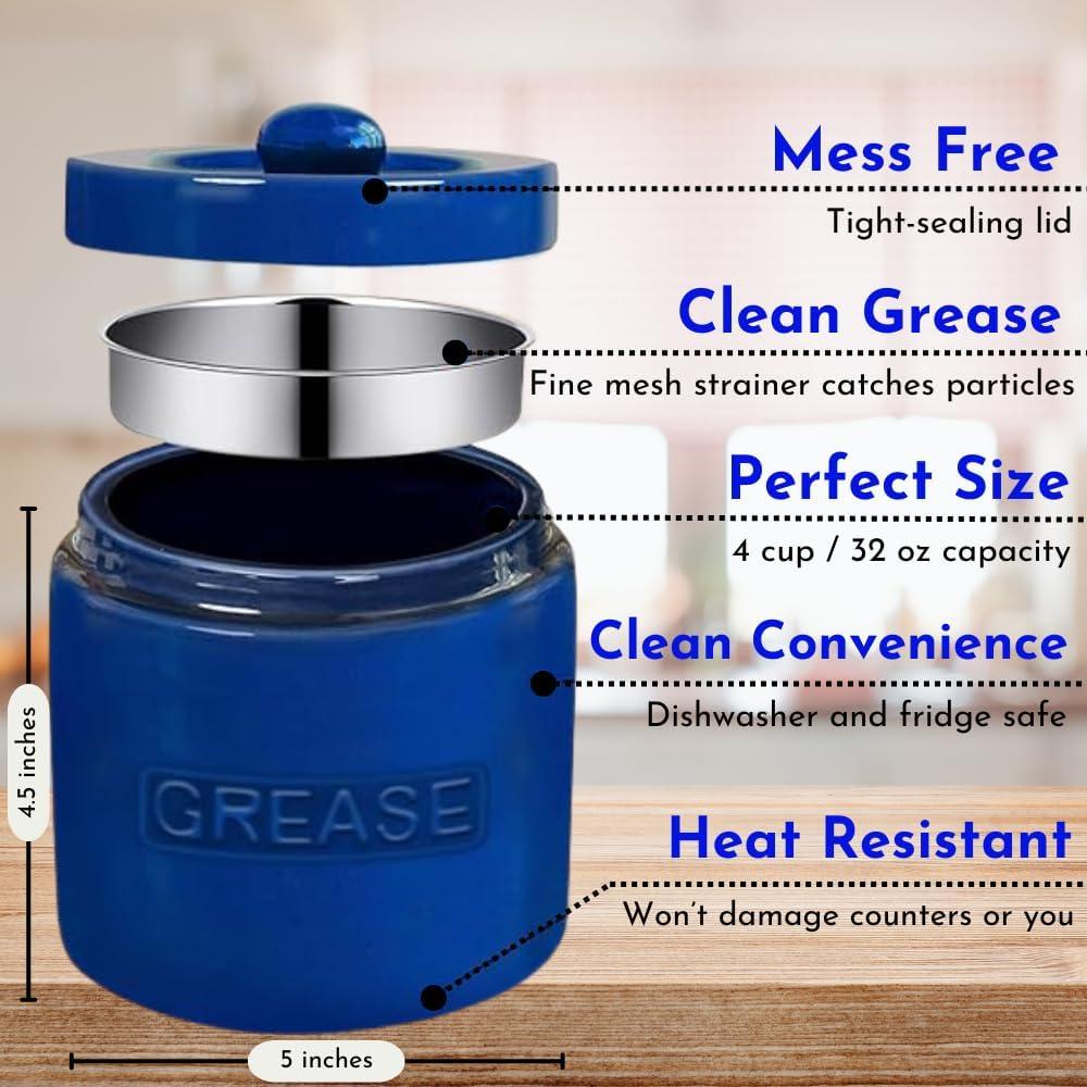 Contenedor de Grasa Cerámica Cypress Sunrise 4 Tazas Azul Marino