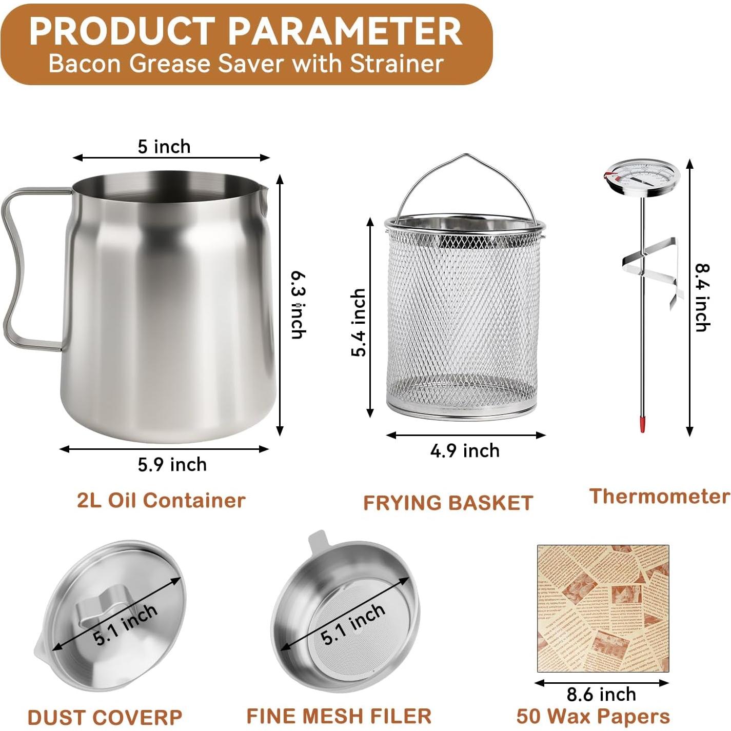 Contenedor de Grasa de Tocino SINYWAY 2L Acero Inoxidable con Filtro