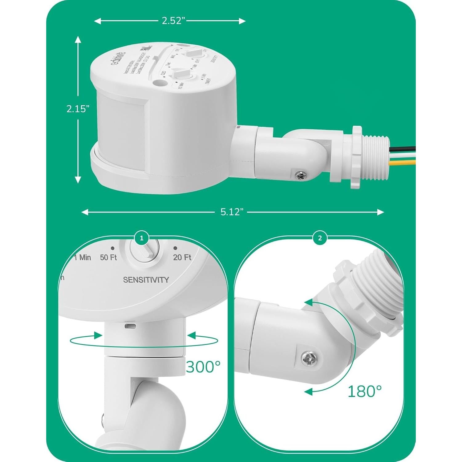 Sensor de Movimiento EDISHINE 180° Ajustable 18.3m Blanco