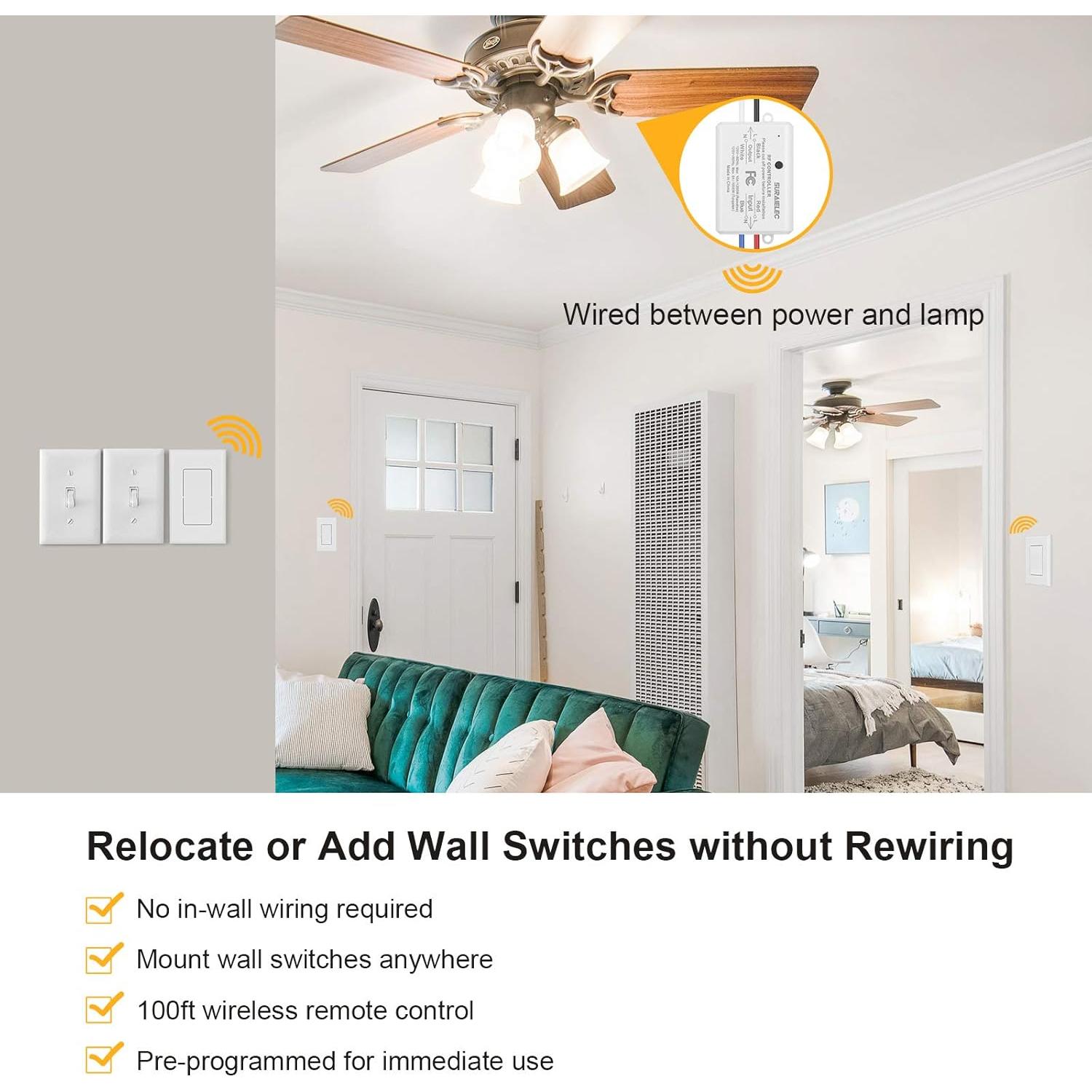 Interruptor de Luz Inalámbrico Suraielec 3 Vías Sin Cableado