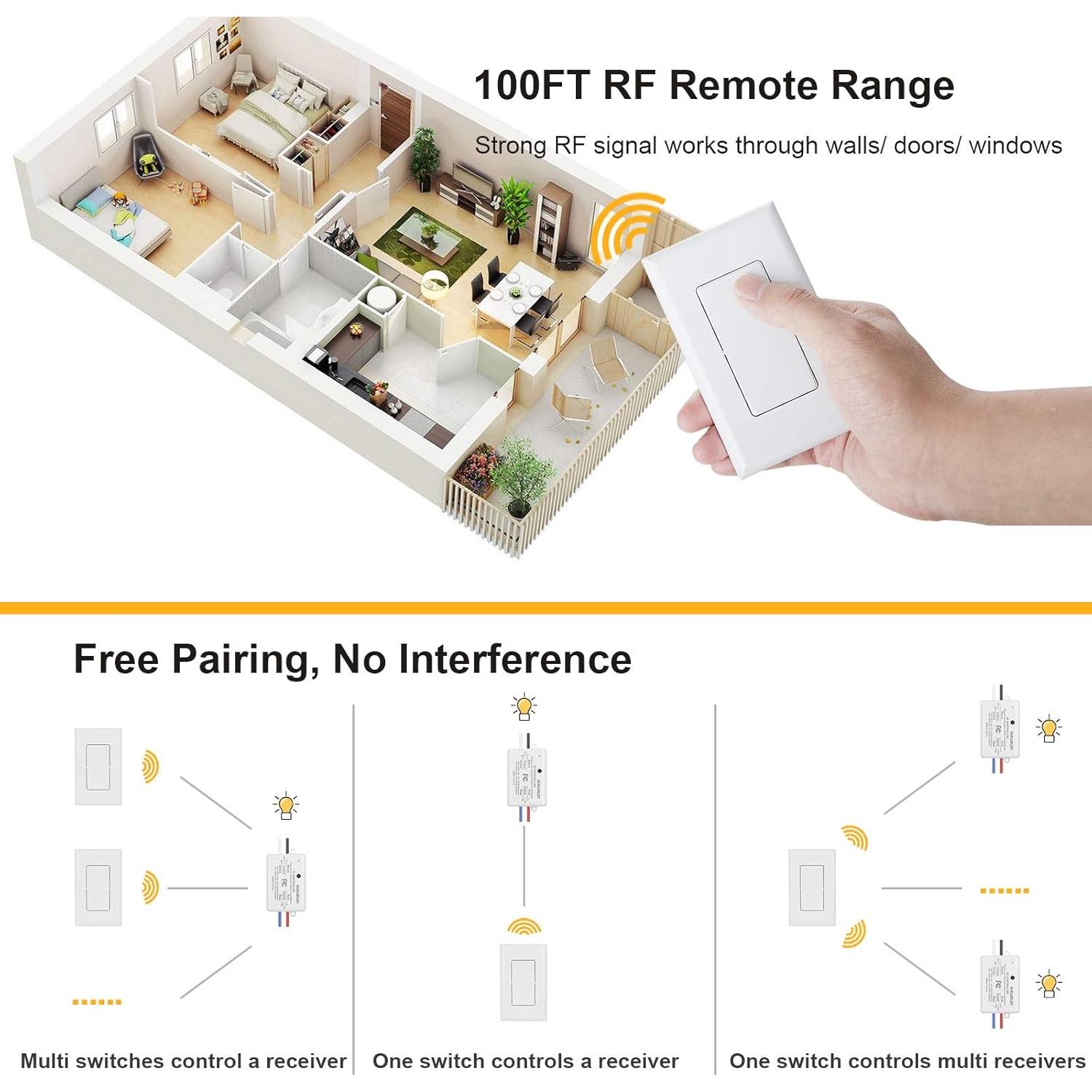 Interruptor de Luz Inalámbrico Suraielec 3 Vías Sin Cableado