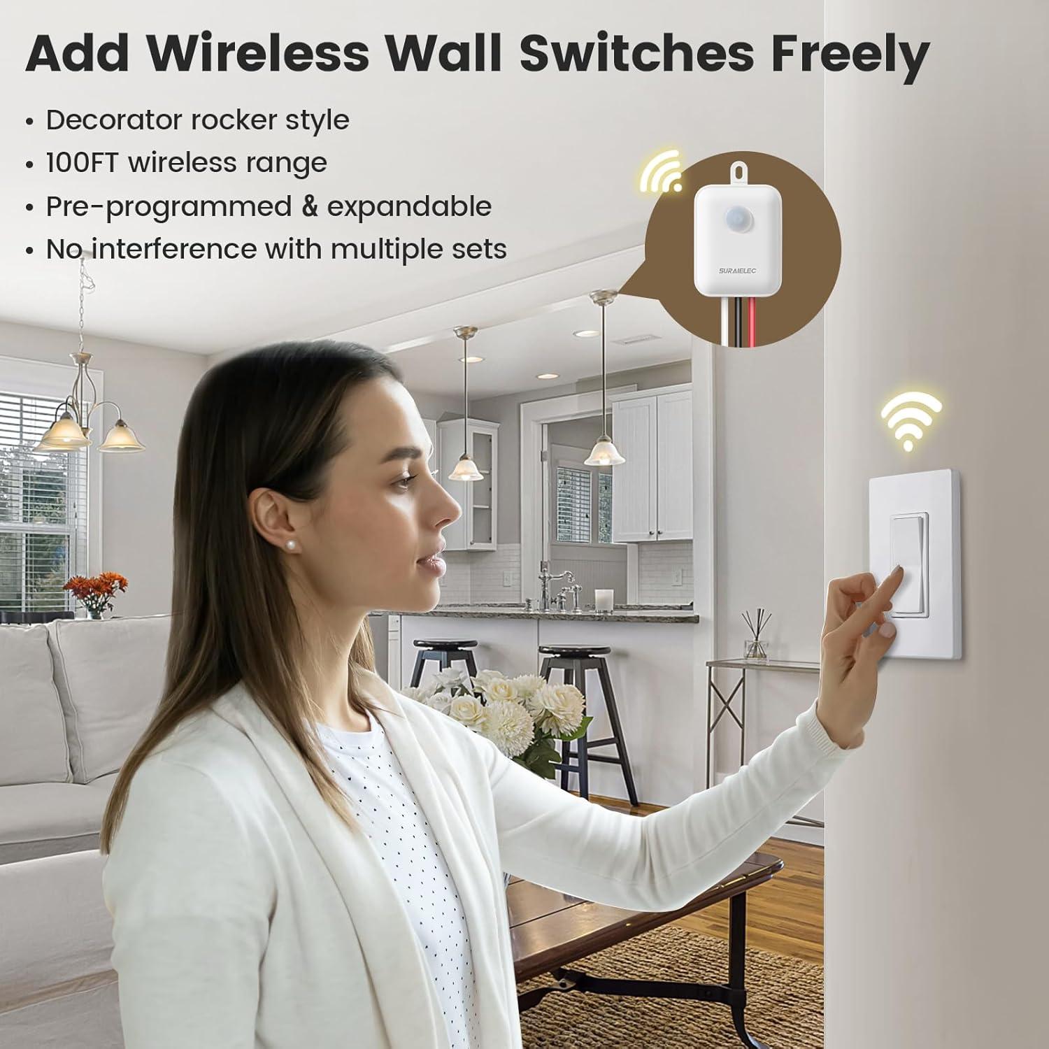 Kit Interruptor Luz Inalámbrico SURAIELEC 15A 30m RF Sin Cableado