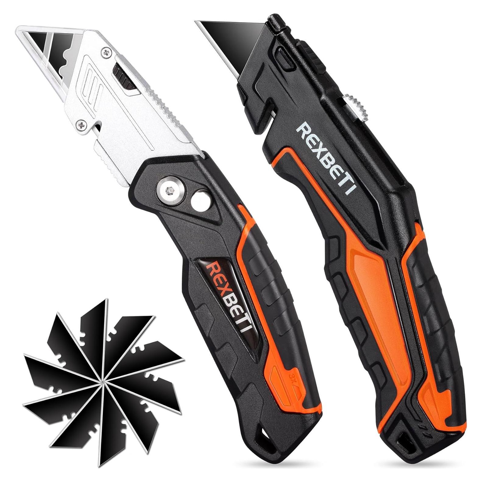 Cuchillo Utility REXBETI 2-Pack Retráctil con 18 Cuchillas