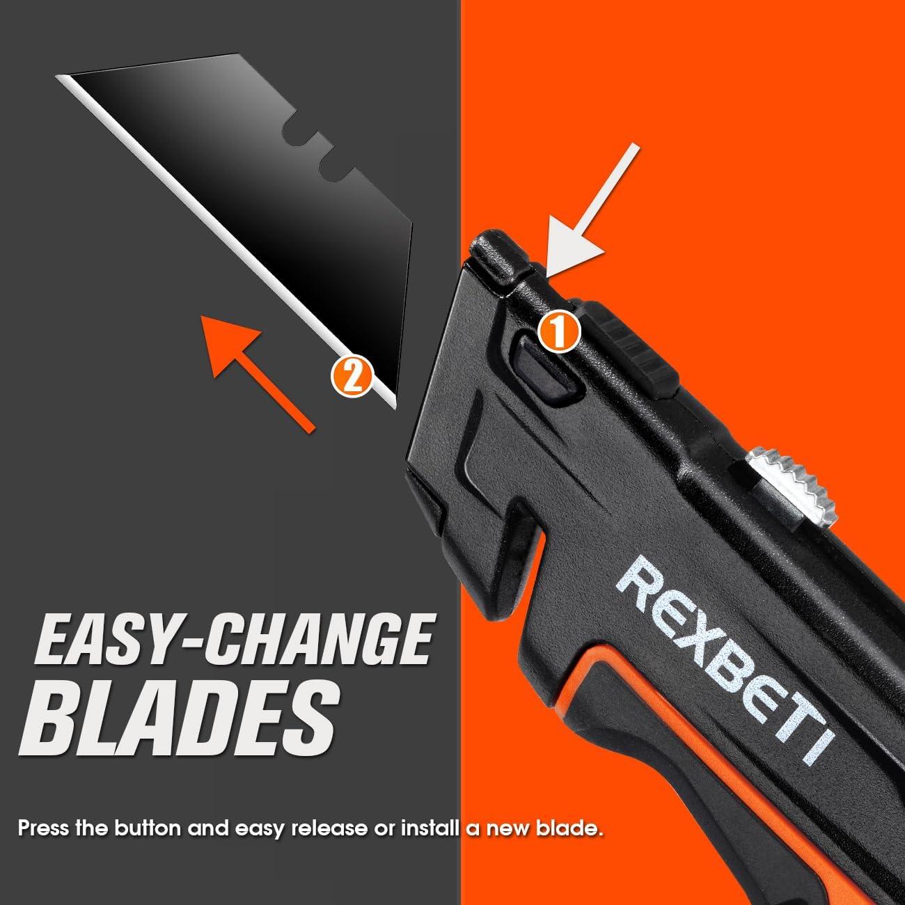 Cuchillo Utility REXBETI 2-Pack Retráctil con 18 Cuchillas