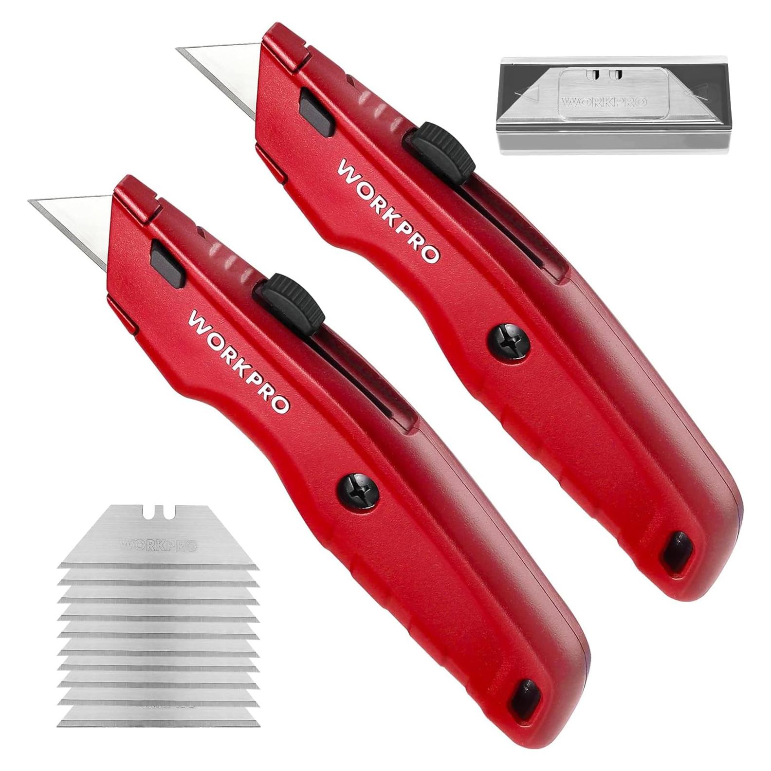 Cuchillo Utility WORKPRO 2PCS Rojo, Retráctil y Pesado