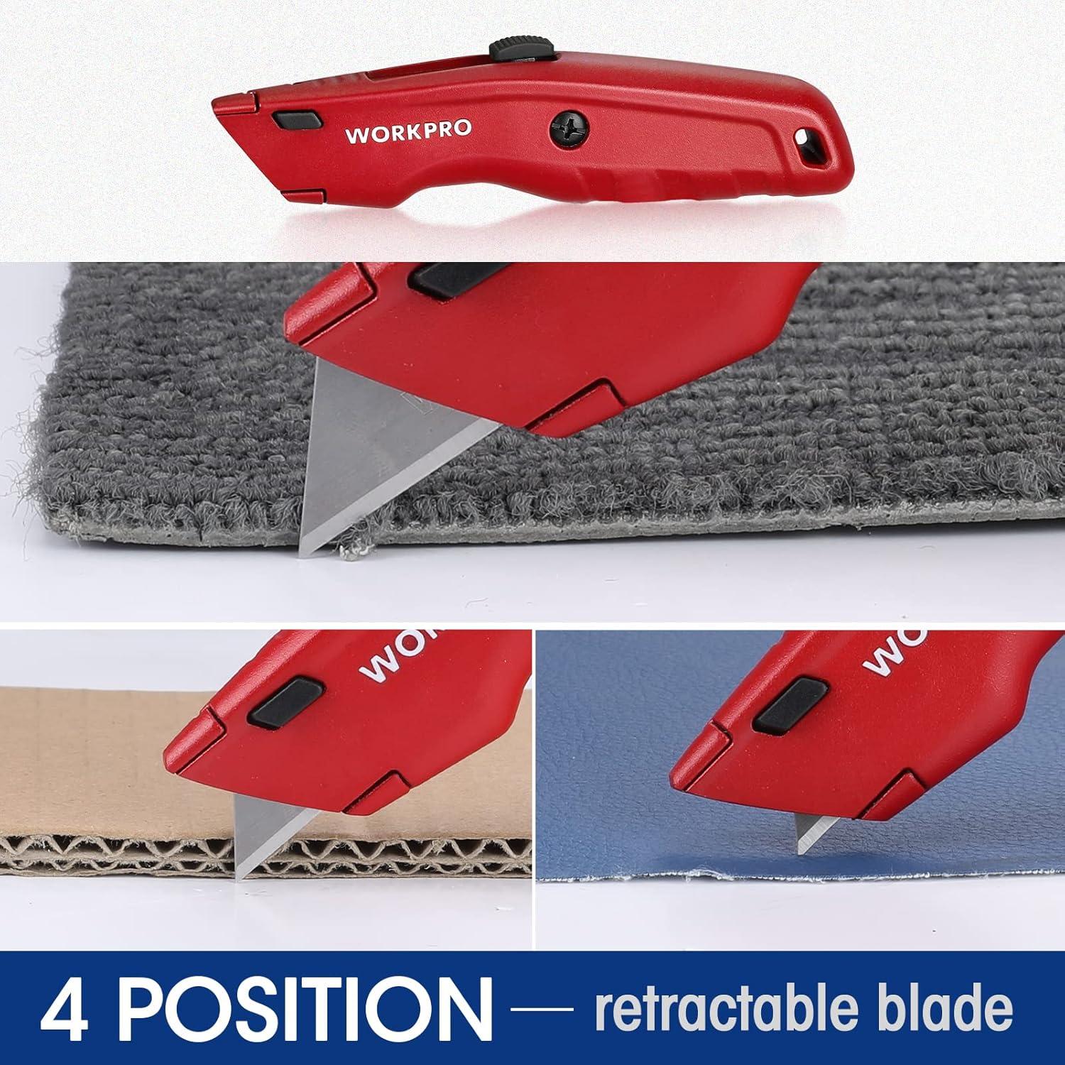 Cuchillo Utility WORKPRO 2PCS Rojo, Retráctil y Pesado