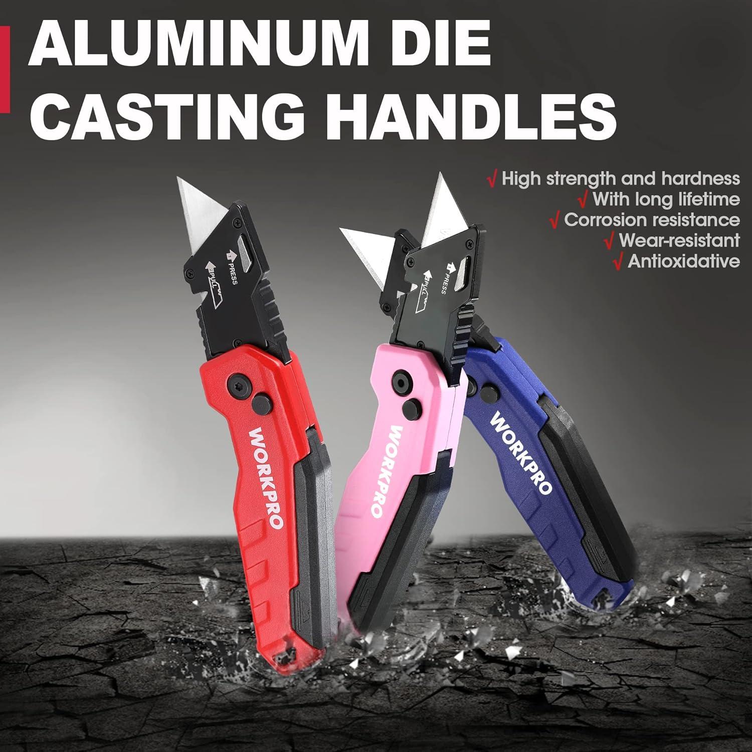 Cuchillo Utility Plegable WORKPRO Rojo con 13 Cuchillas SK5