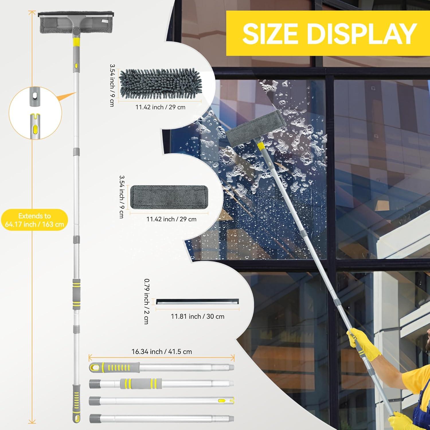 Kit de Limpieza de Ventanas 3 en 1 JEHONN con Mango Extensible 162 cm