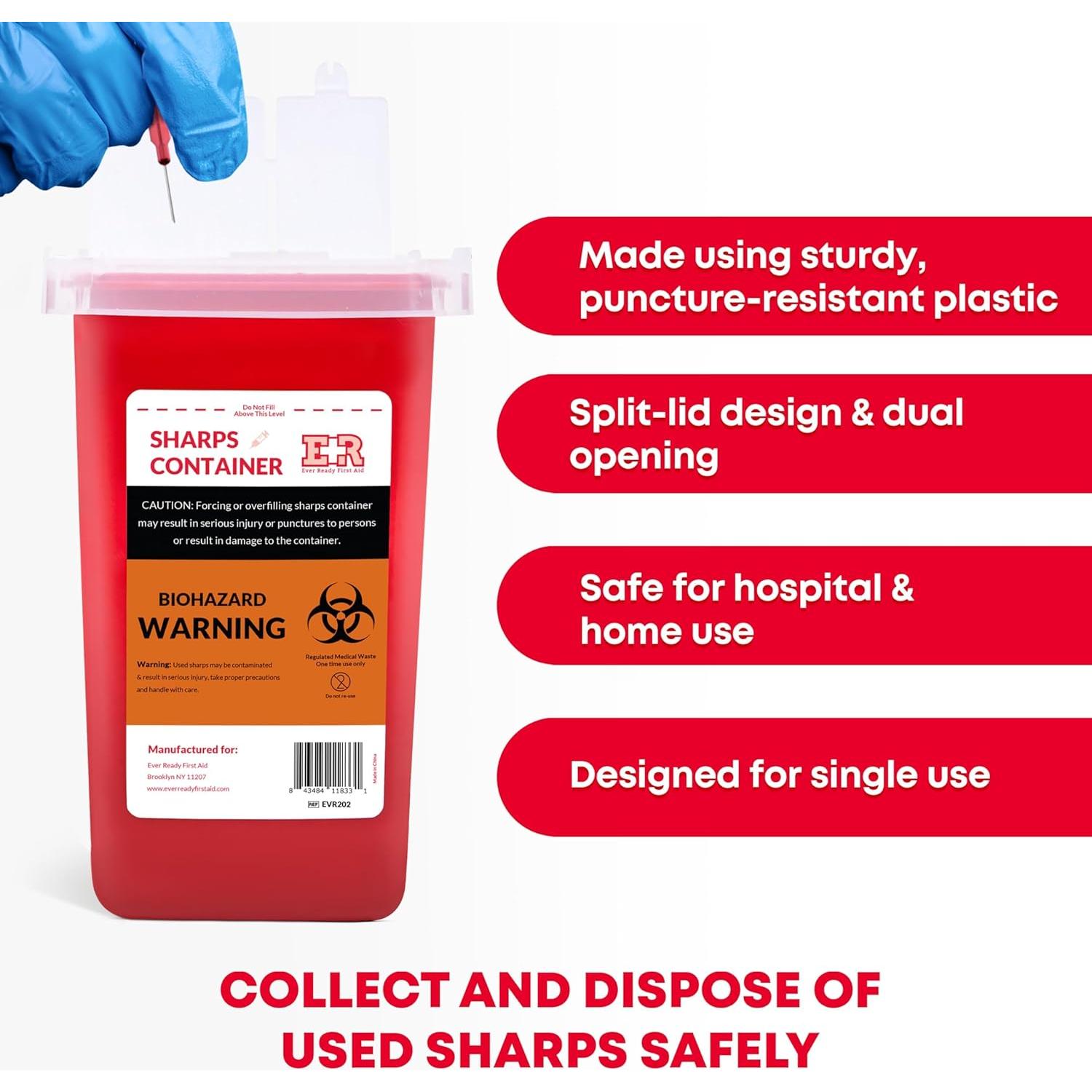 Contenedor de Desechos Cortantes Ever Ready 1L con Tapa Dividida