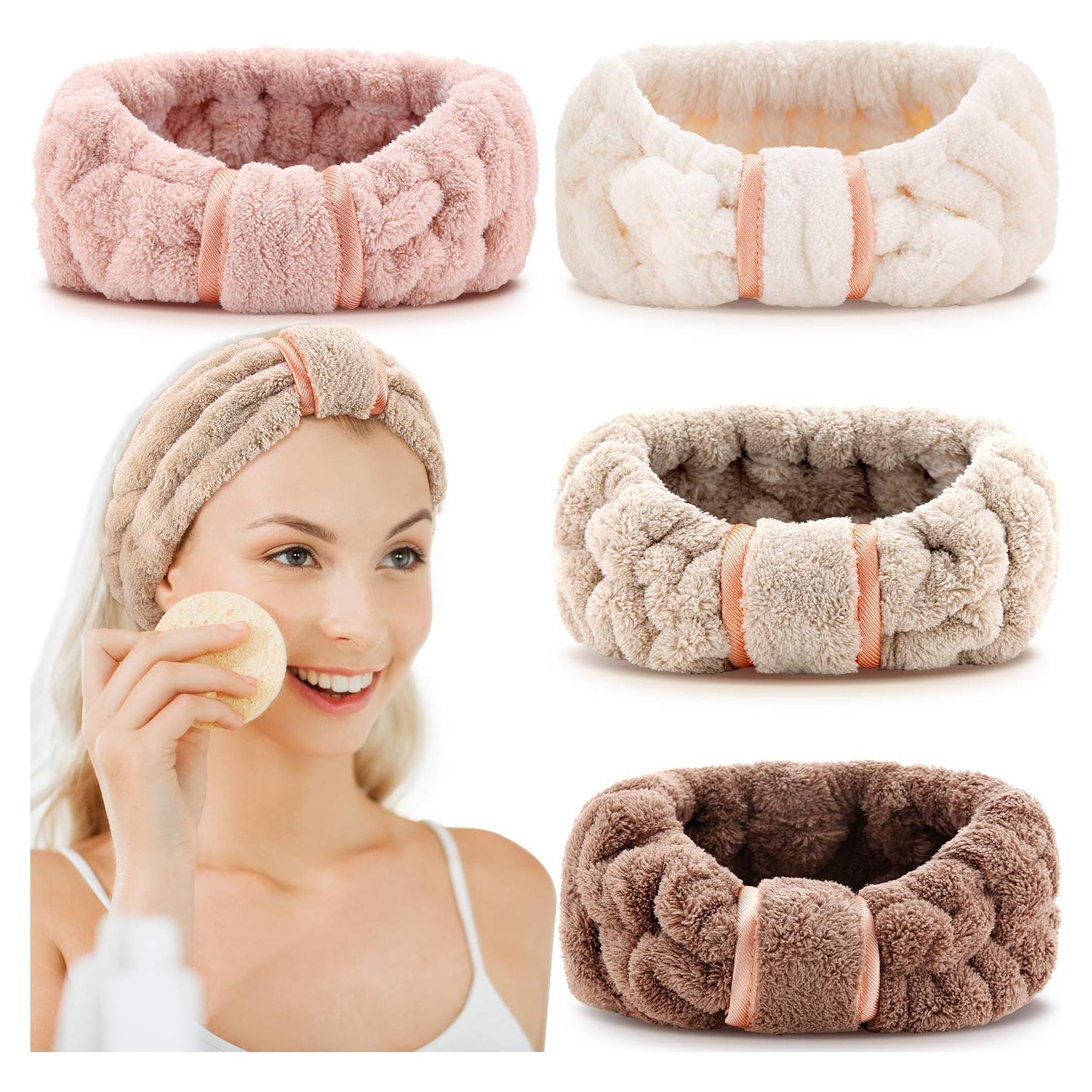Diademas de Microfibra WILLBOND 4 Piezas para Maquillaje y Spa