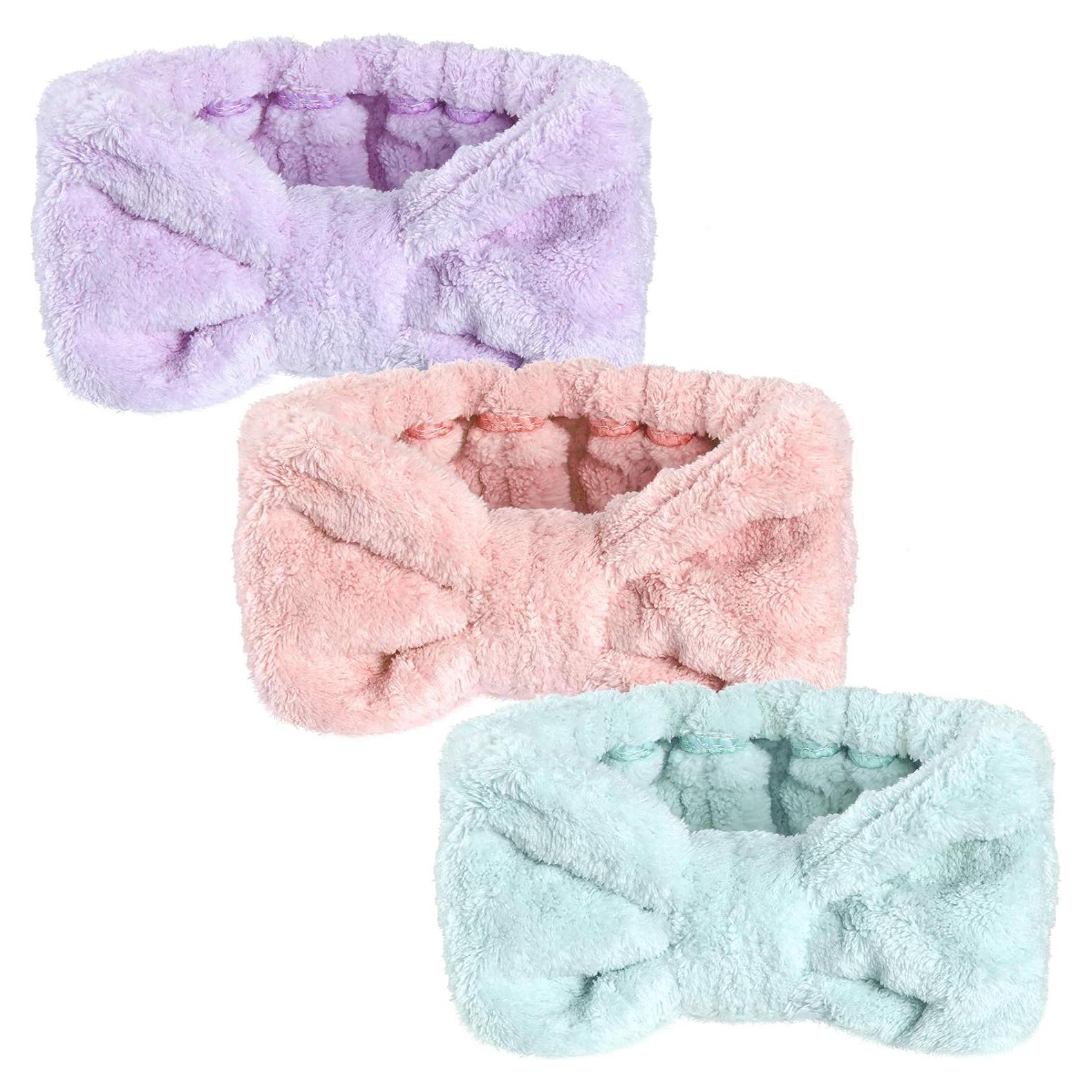 3 Diademas de Microfibra Hicarer con Lazo para Maquillaje