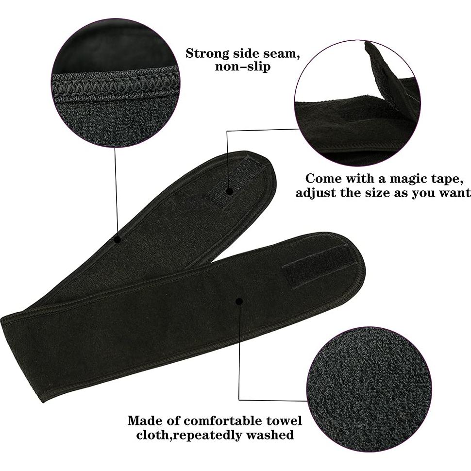 Diademas de Spa Facial 4PCS TOPODO Ajustables Terciopelo Negro