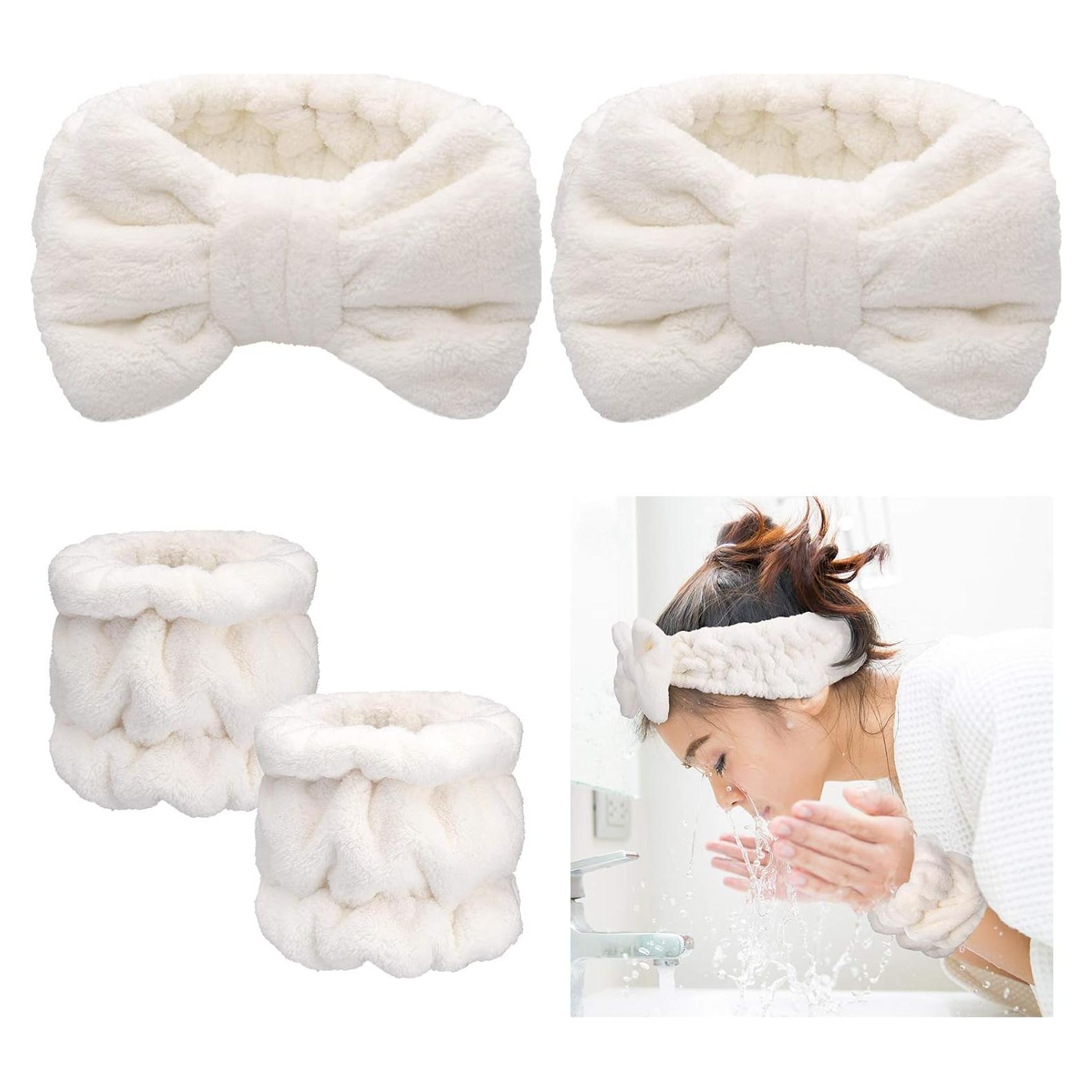 Chuangdi Set de 4 Piezas Banda de Microfibra y Muñequera Blanca