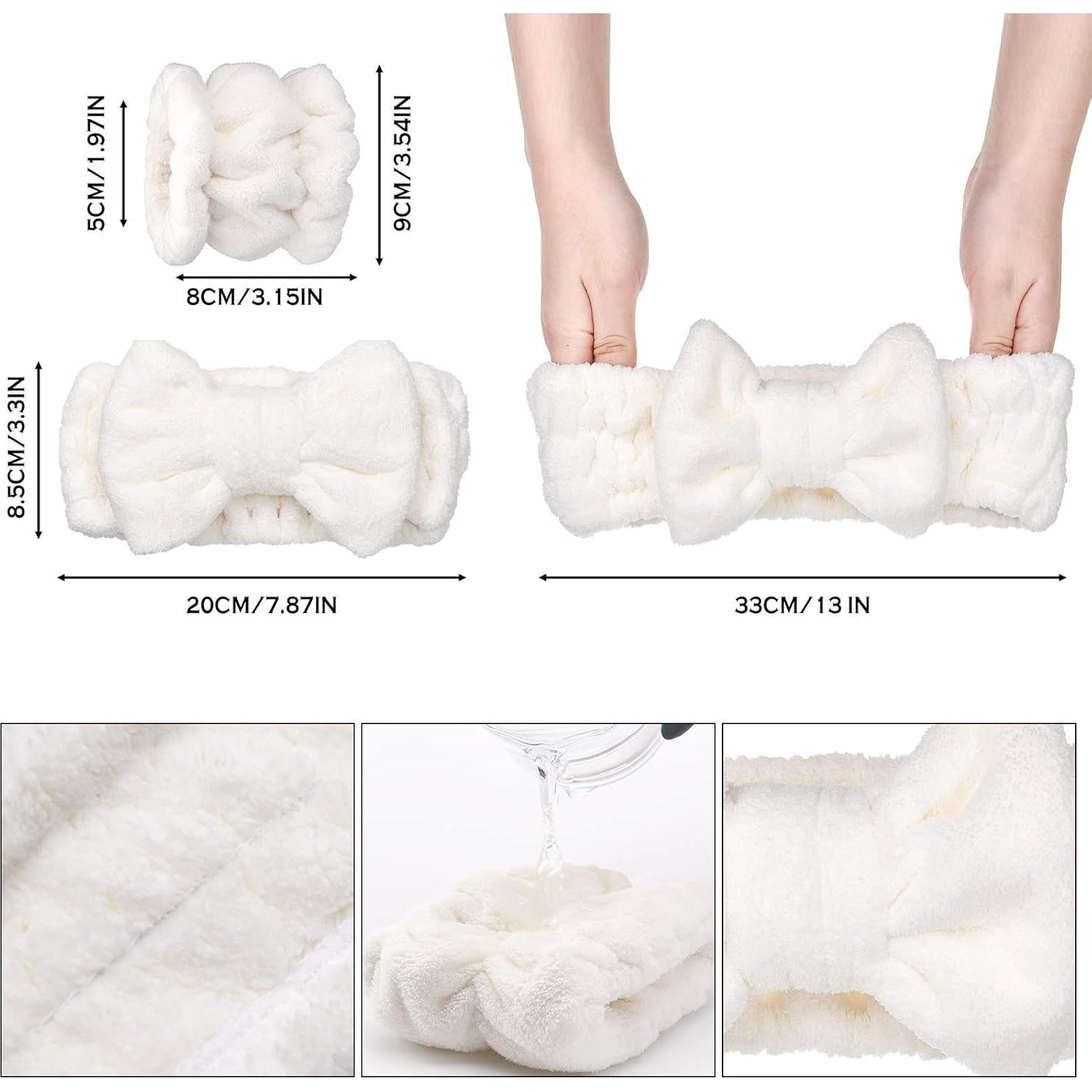 Chuangdi Set de 4 Piezas Banda de Microfibra y Muñequera Blanca